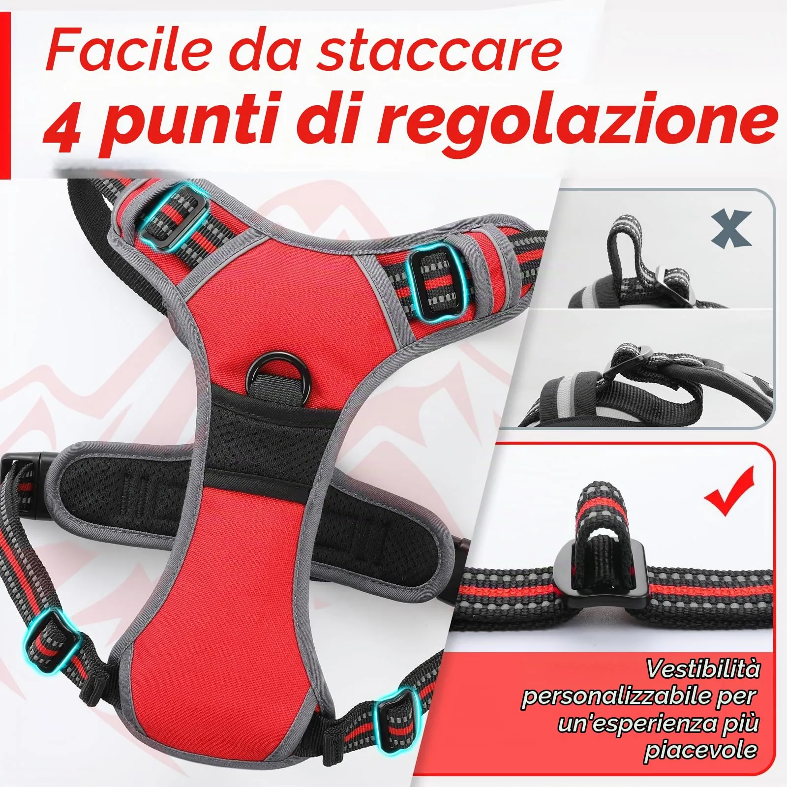Eagloo Pettorina Cane ad H Anti Tiro, Rossa, Taglia M - immagine 9