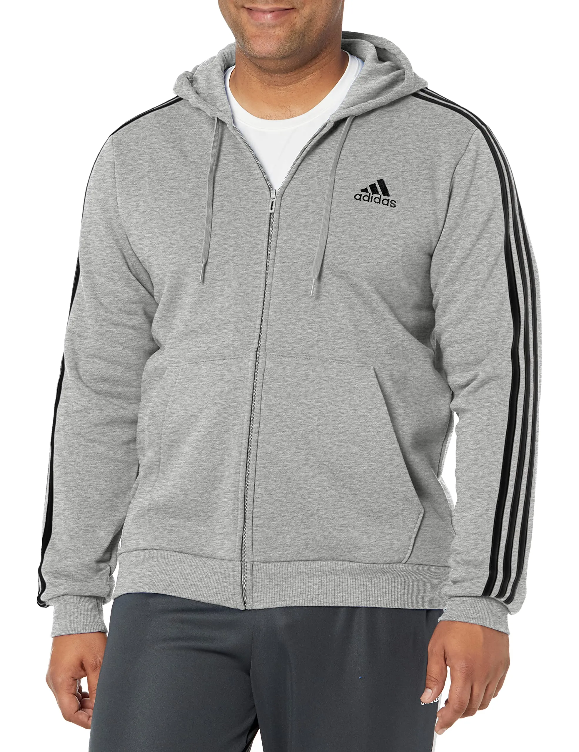 adidas Men's Essentials Fleece 3-Stripes Full-Zip Hoodie - HB0041 - immagine 2