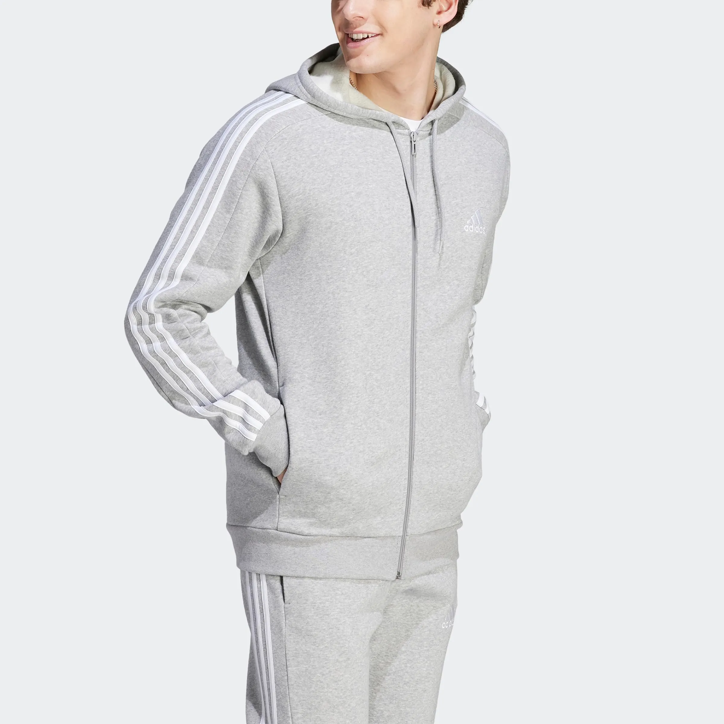 adidas Men's Essentials Fleece 3-Stripes Full-Zip Hoodie - HB0041 - immagine 4