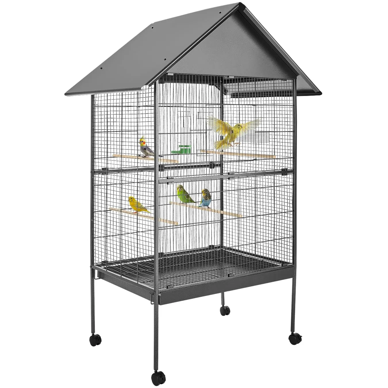 tectake Gabbia per Uccelli Voliera con Tetto Spiovente, 168 x 85 x 60 cm, Antracite - immagine 1