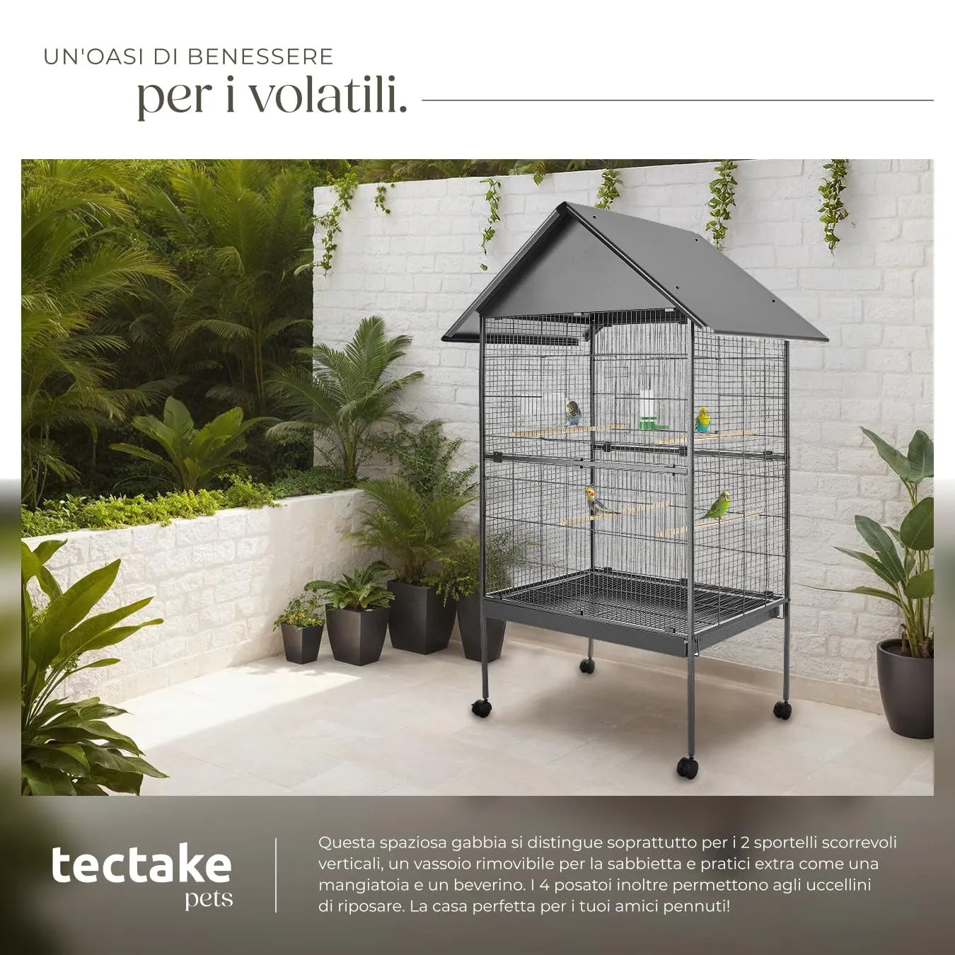 tectake Gabbia per Uccelli Voliera con Tetto Spiovente, 168 x 85 x 60 cm, Antracite - immagine 3