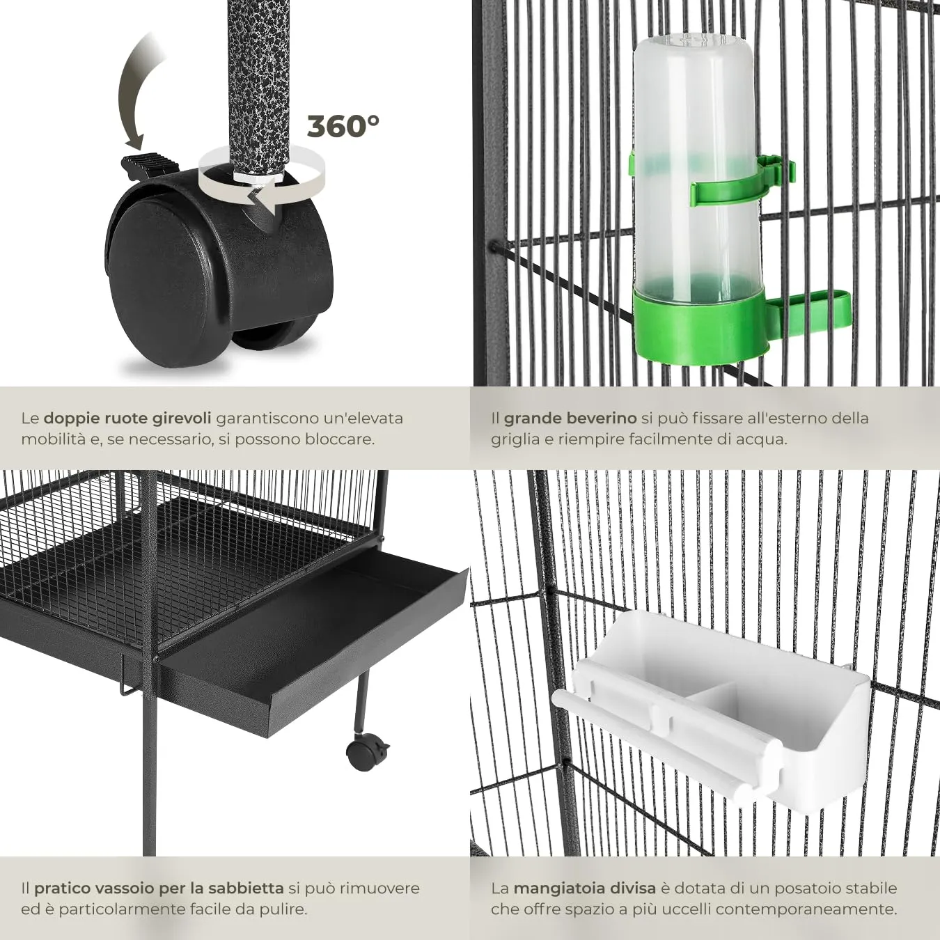tectake Gabbia per Uccelli Voliera con Tetto Spiovente, 168 x 85 x 60 cm, Antracite - immagine 5