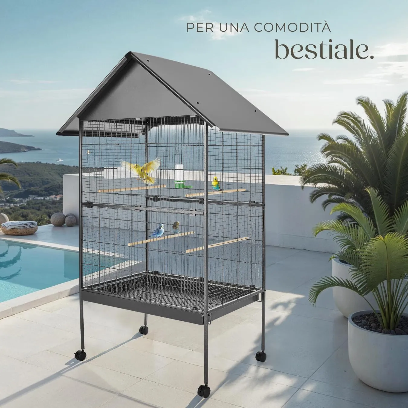 tectake Gabbia per Uccelli Voliera con Tetto Spiovente, 168 x 85 x 60 cm, Antracite - immagine 7