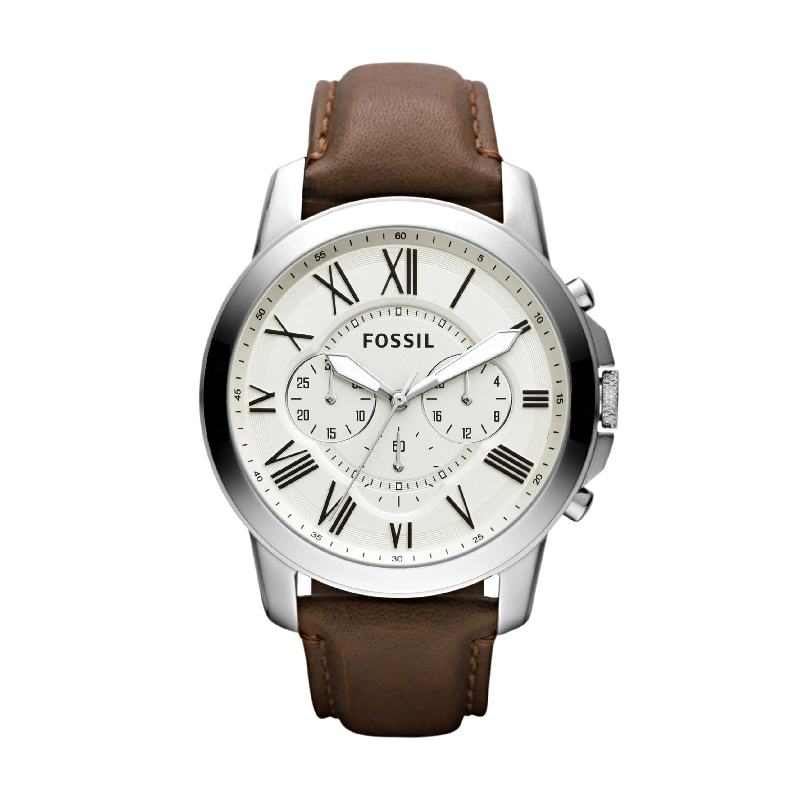 Fossil Grant Orologio da Uomo Cronografo in Acciaio Inossidabile 44 mm con Cinturino in Vera Pelle, FS4735, Bianco e Marrone - immagine 1