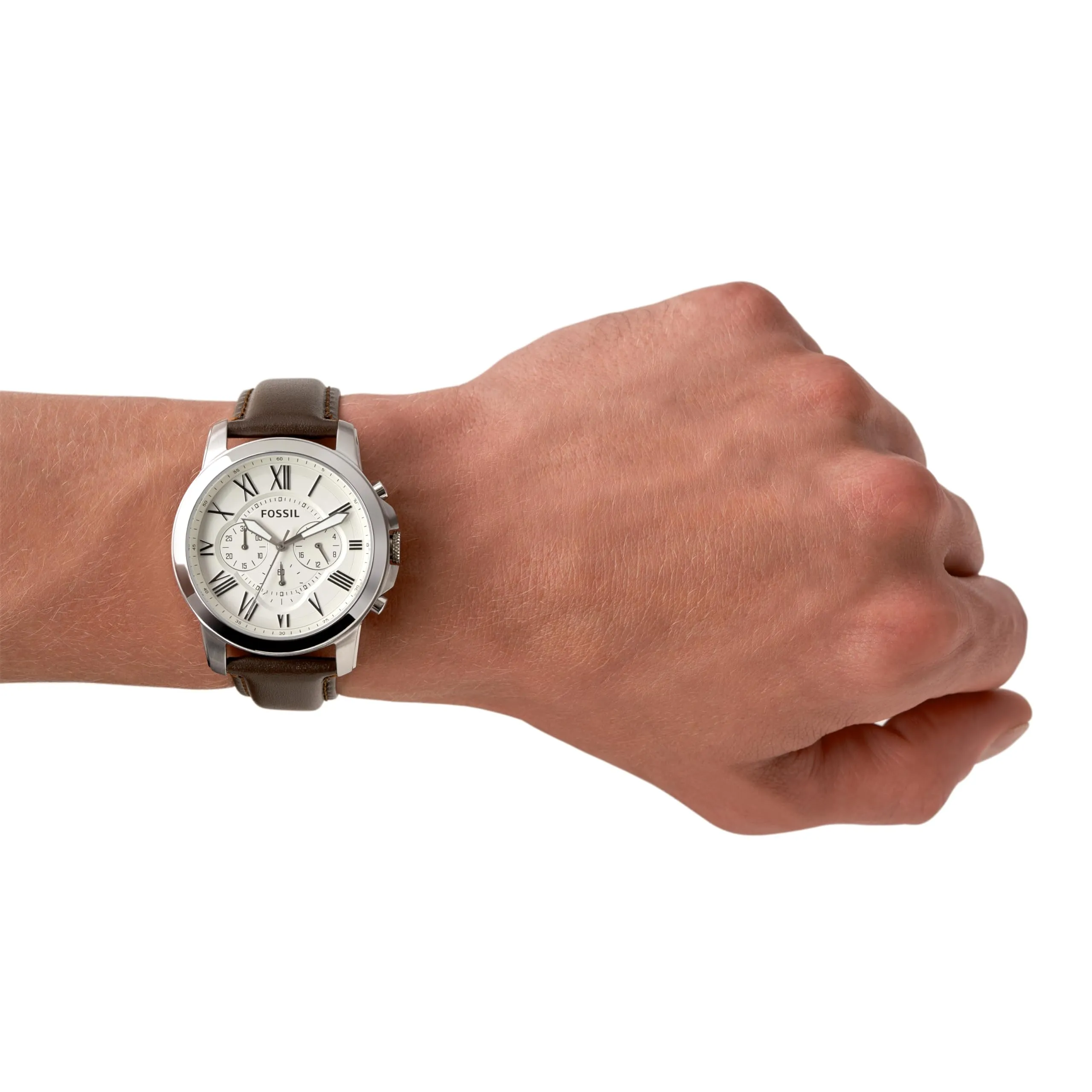 Fossil Grant Orologio da Uomo Cronografo in Acciaio Inossidabile 44 mm con Cinturino in Vera Pelle, FS4735, Bianco e Marrone - immagine 4