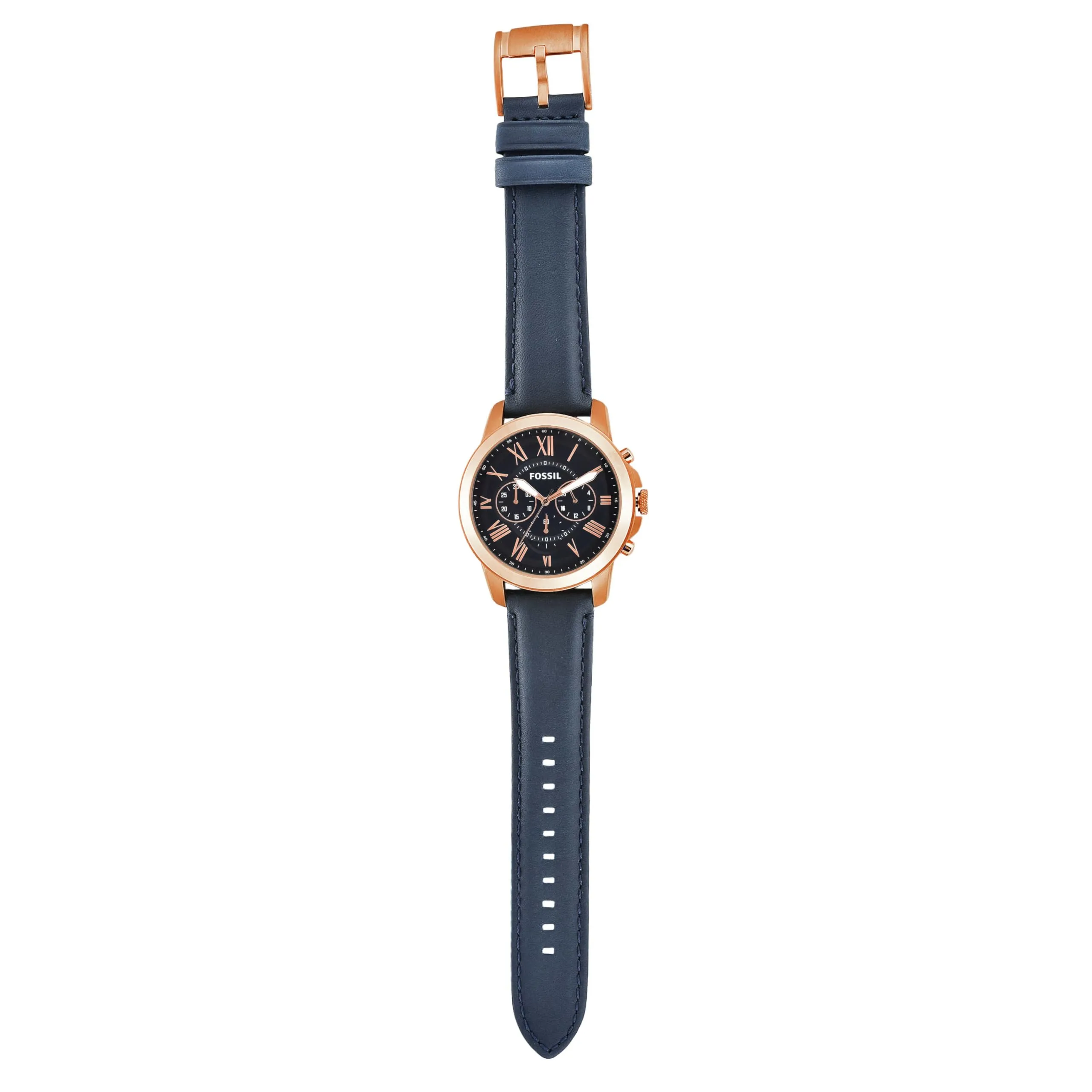 Fossil Grant Cronografo FS4835, Acciaio Inossidabile Oro Rosa, Cinturino in Pelle Blu, 44 mm - immagine 4