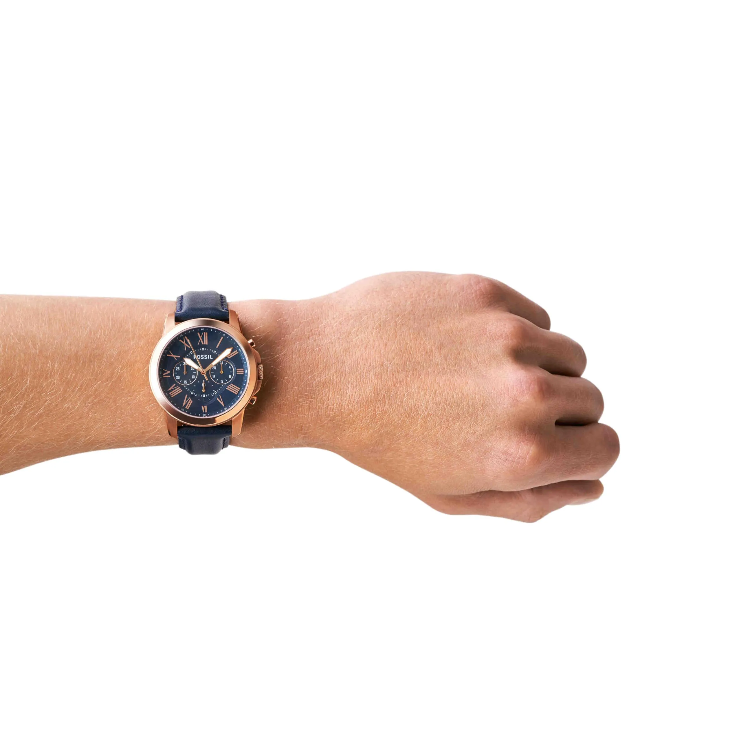 Fossil Grant Cronografo FS4835, Acciaio Inossidabile Oro Rosa, Cinturino in Pelle Blu, 44 mm - immagine 6
