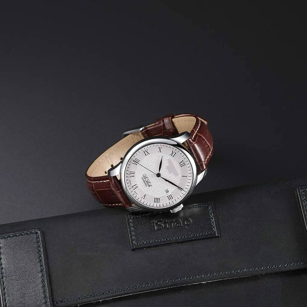 iStrap Cinturino in Pelle Motivo Coccodrillo per Orologio - 18mm - Marrone/Beige - immagine 5