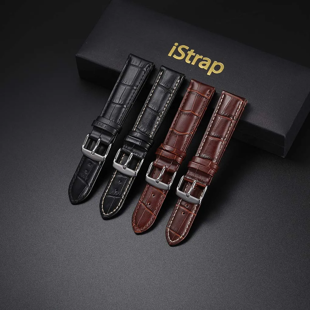 iStrap Cinturino in Pelle Motivo Coccodrillo per Orologio 19mm - Marrone/Beige - immagine 7