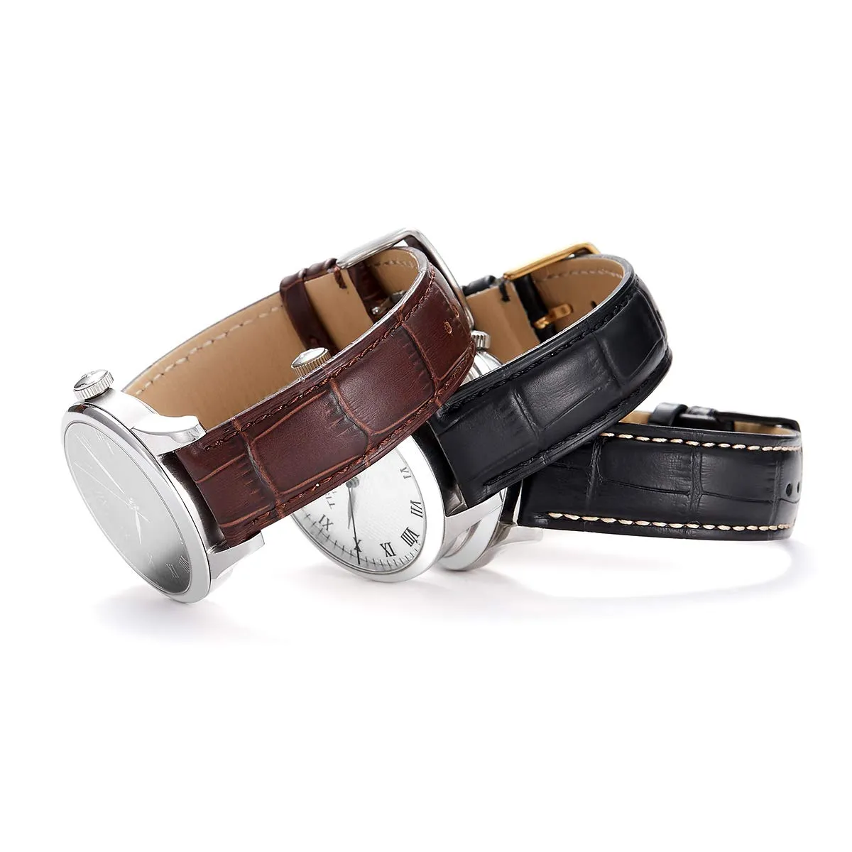 iStrap Cinturino in Pelle Motivo Coccodrillo con Fibbia in Acciaio Inossidabile - 21mm - Marrone - immagine 7