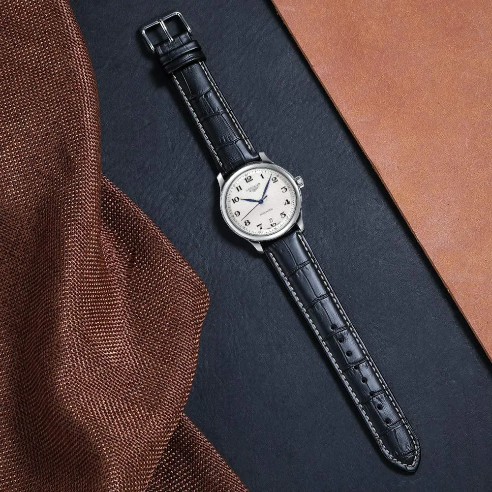 iStrap Cinturino in Pelle Motivo Coccodrillo con Fibbia in Acciaio Inossidabile - 22mm - Nero - immagine 2