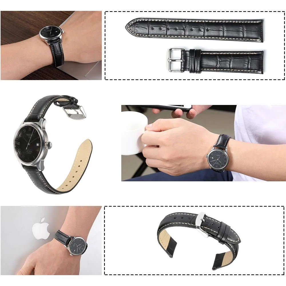 iStrap Cinturino in Pelle Motivo Coccodrillo con Fibbia in Acciaio Inossidabile - 22mm - Nero - immagine 5