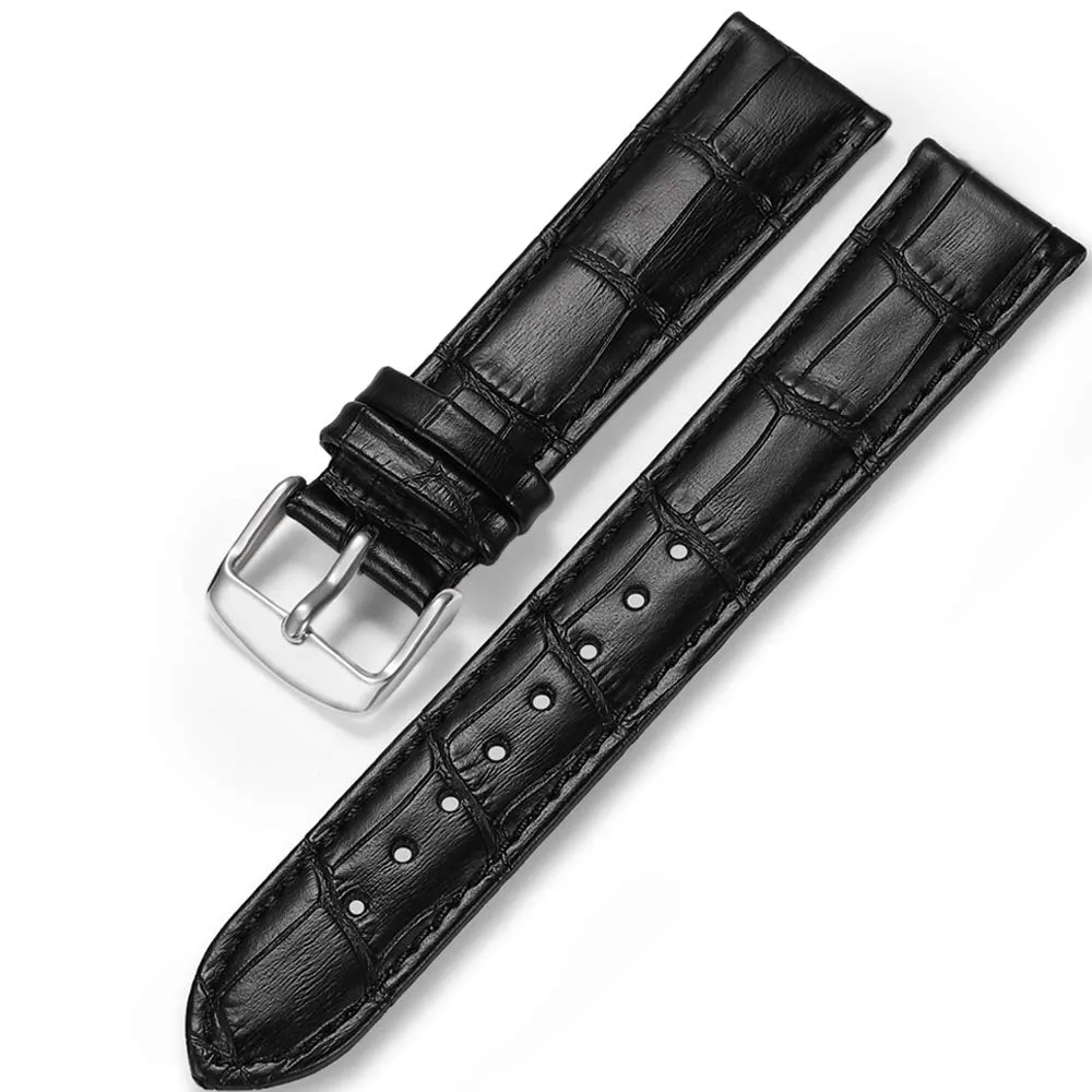 iStrap Cinturino in Pelle Motivo Coccodrillo con Fibbia in Acciaio Inossidabile - 21mm - Nero - immagine 1