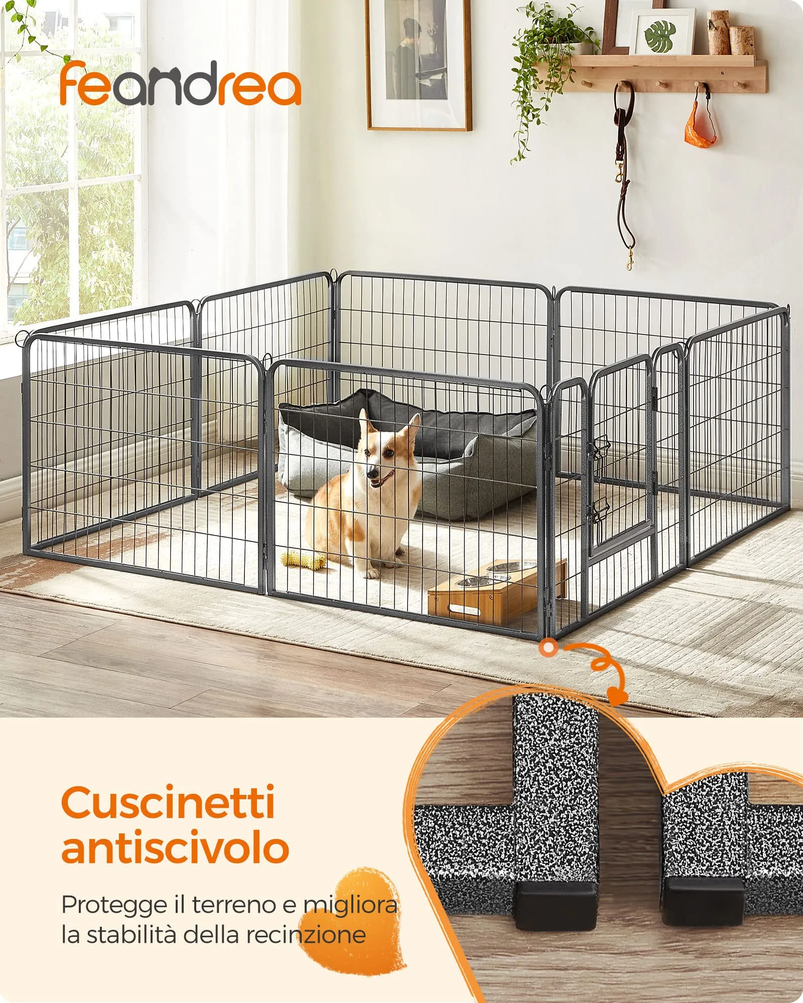 Feandrea Recinto per Animali Box per Cani, 8 Pannelli, 77 x 60 cm - immagine 3