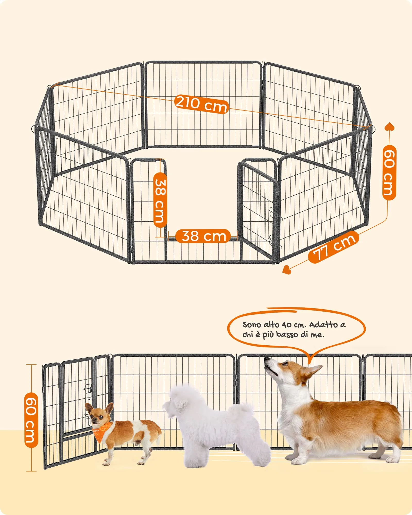 Feandrea Recinto per Animali Box per Cani, 8 Pannelli, 77 x 60 cm - immagine 7
