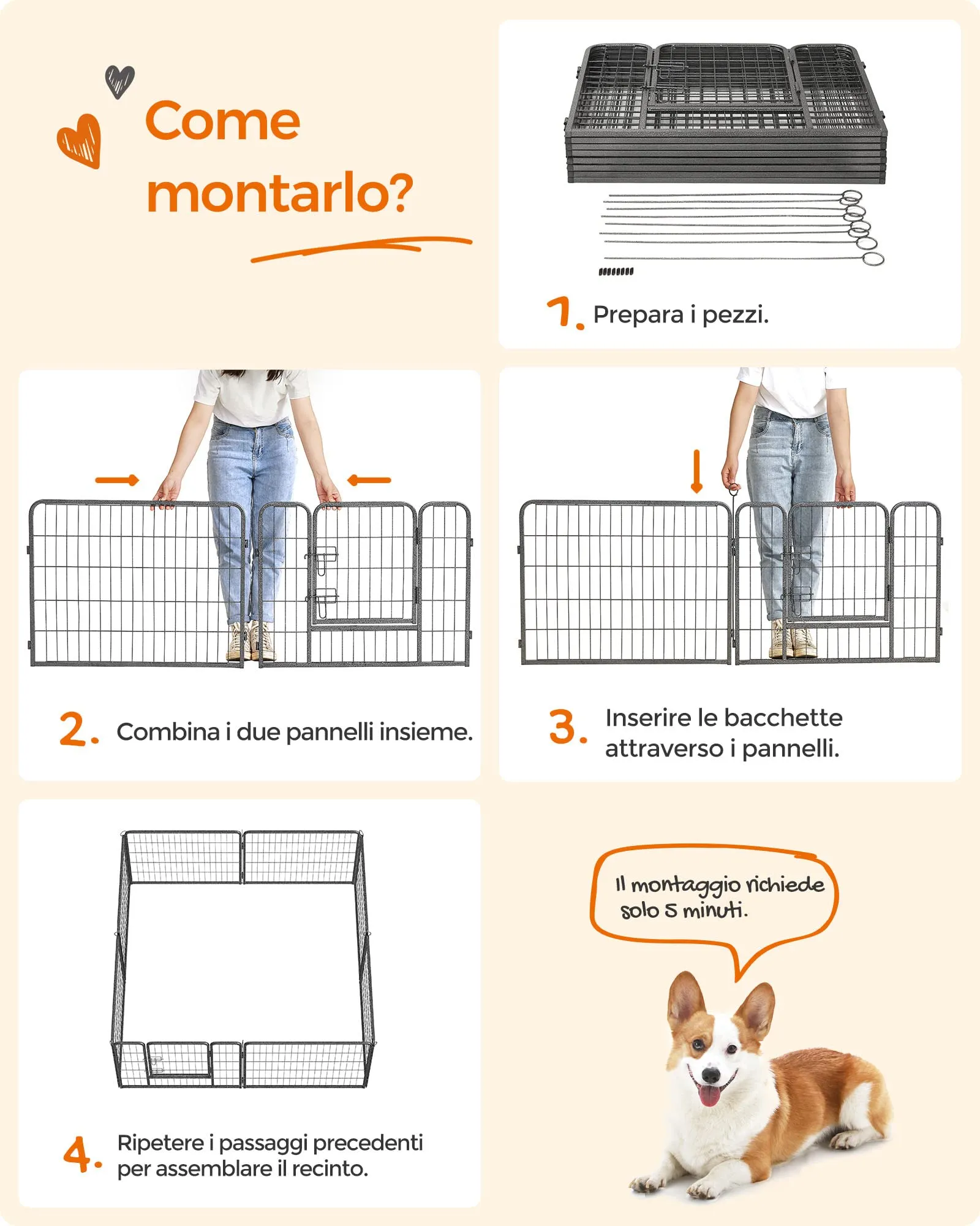 Feandrea Recinto per Animali Box per Cani, 8 Pannelli, 77 x 60 cm - immagine 8