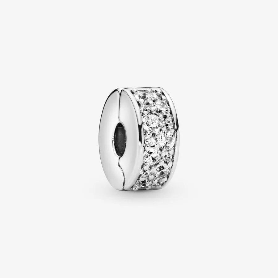 Pandora Timeless Pavé Clip in Argento con Zirconia Cubica Trasparente e Impugnatura in Silicone - immagine 2