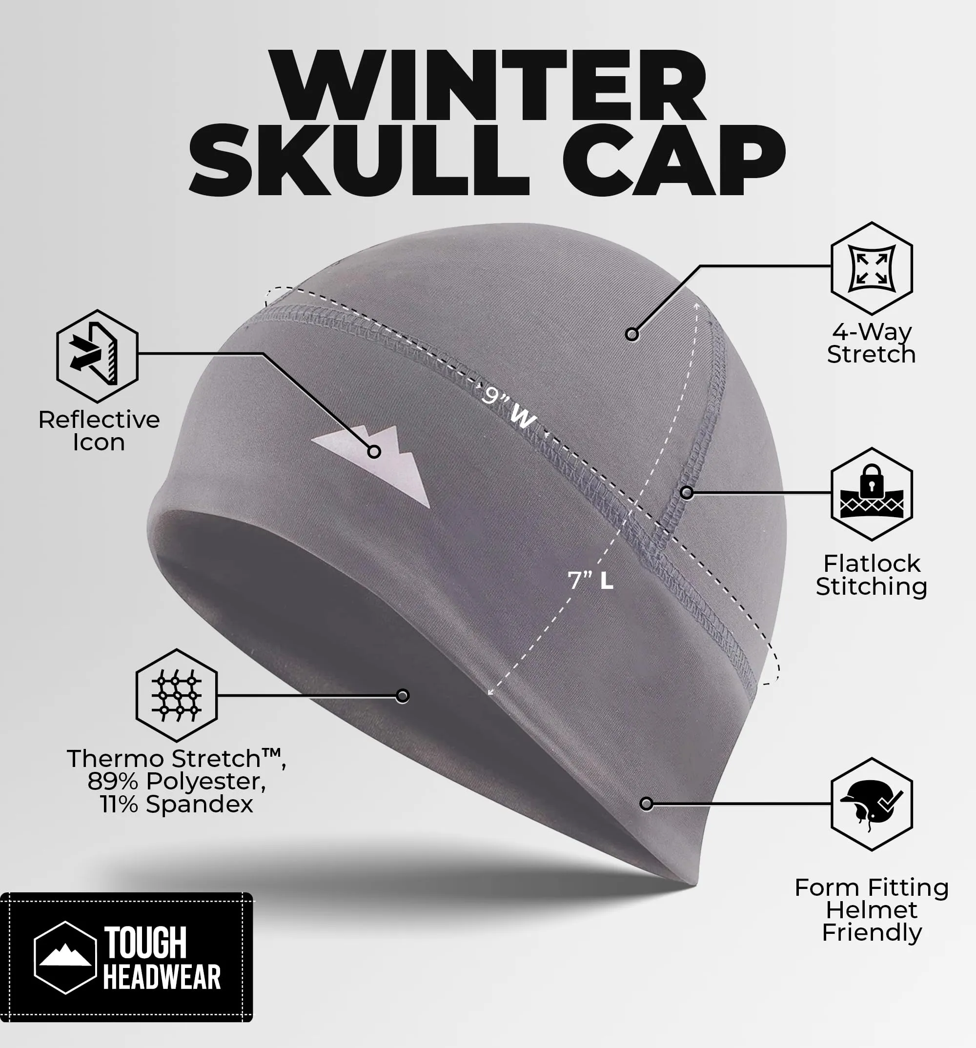 Tough Headwear Berretto Unisex con Teschio, Grigio Scuro, Taglia Unica - immagine 3