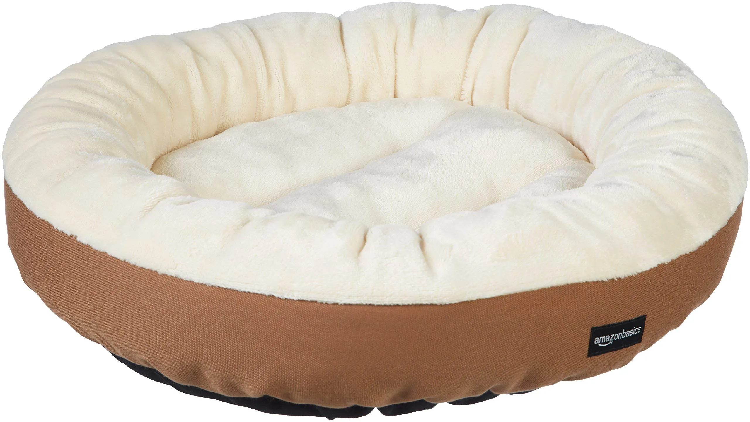 Amazon Basics Cuscino Rotondo per Cani e Gatti in Flanella, 50 x 50,8 x 15,2 cm, Marrone e Avorio - immagine 1