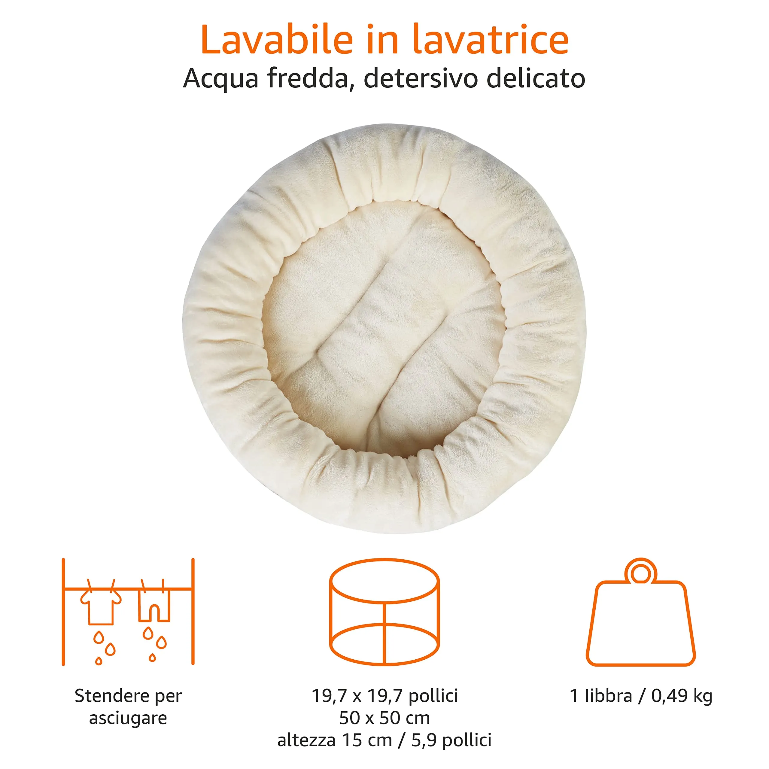Amazon Basics Cuscino Rotondo per Cani e Gatti in Flanella, 50 x 50,8 x 15,2 cm, Marrone e Avorio - immagine 2