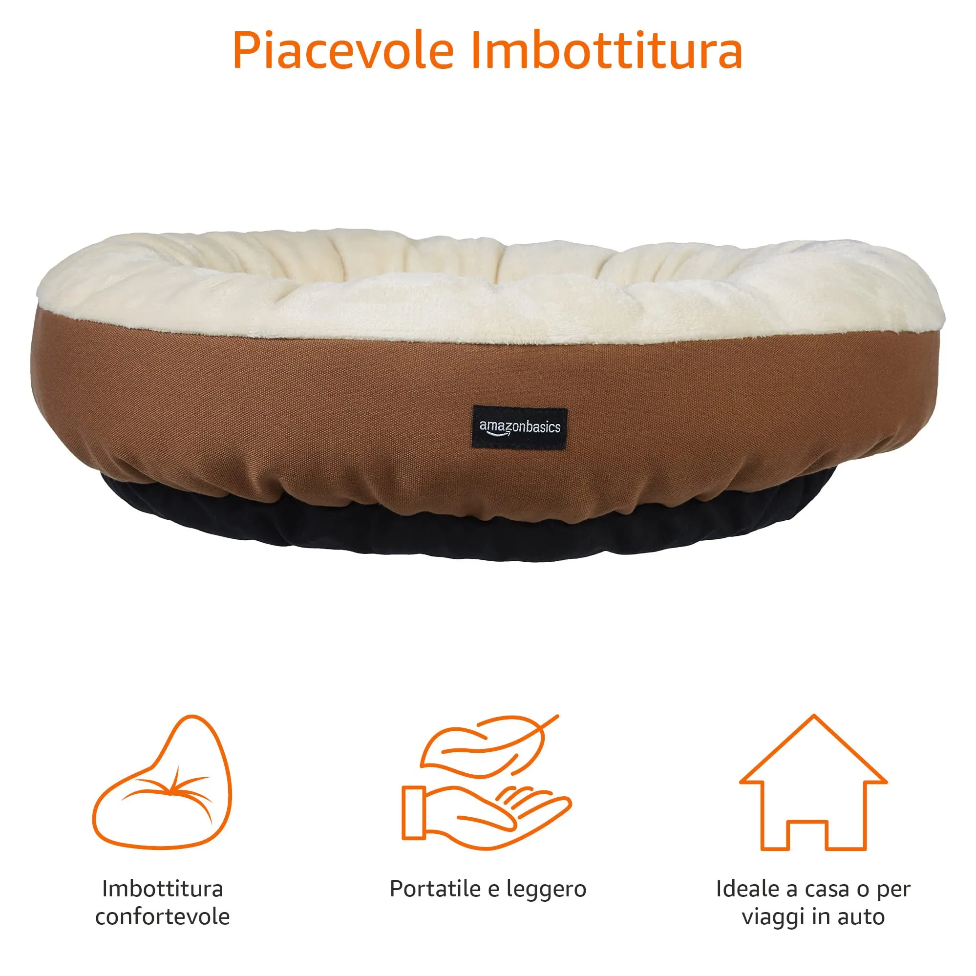 Amazon Basics Cuscino Rotondo per Cani e Gatti in Flanella, 50 x 50,8 x 15,2 cm, Marrone e Avorio - immagine 4