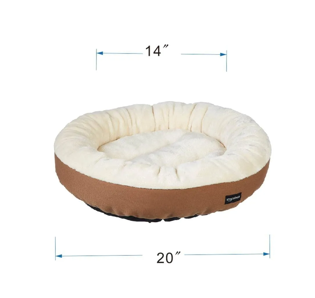 Amazon Basics Cuscino Rotondo per Cani e Gatti in Flanella, 50 x 50,8 x 15,2 cm, Marrone e Avorio - immagine 7