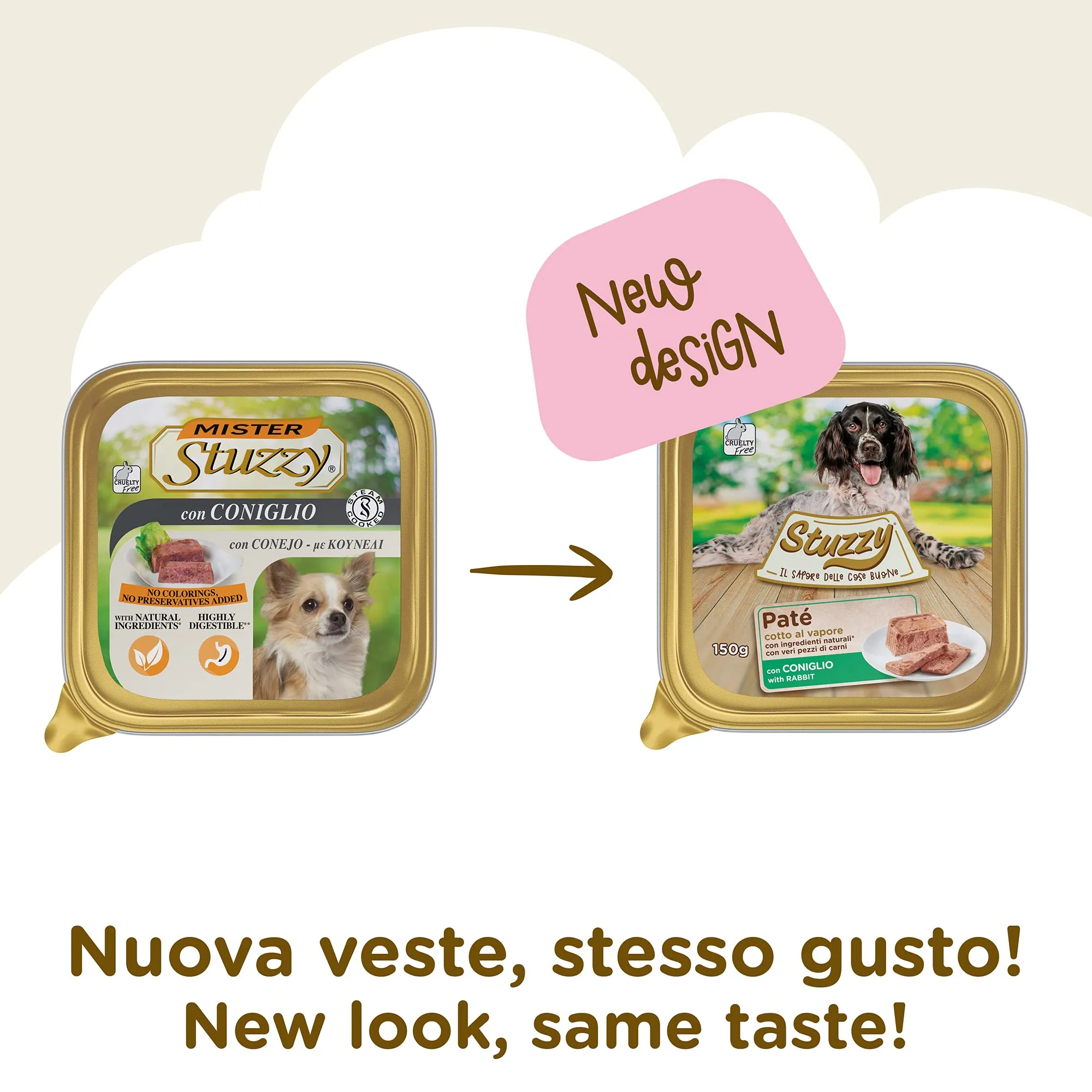 Stuzzy Cibo Umido per Cani Adulti al Gusto Coniglio, Paté e Carni in Pezzi, 3,3kg (22 x 150g) - immagine 2