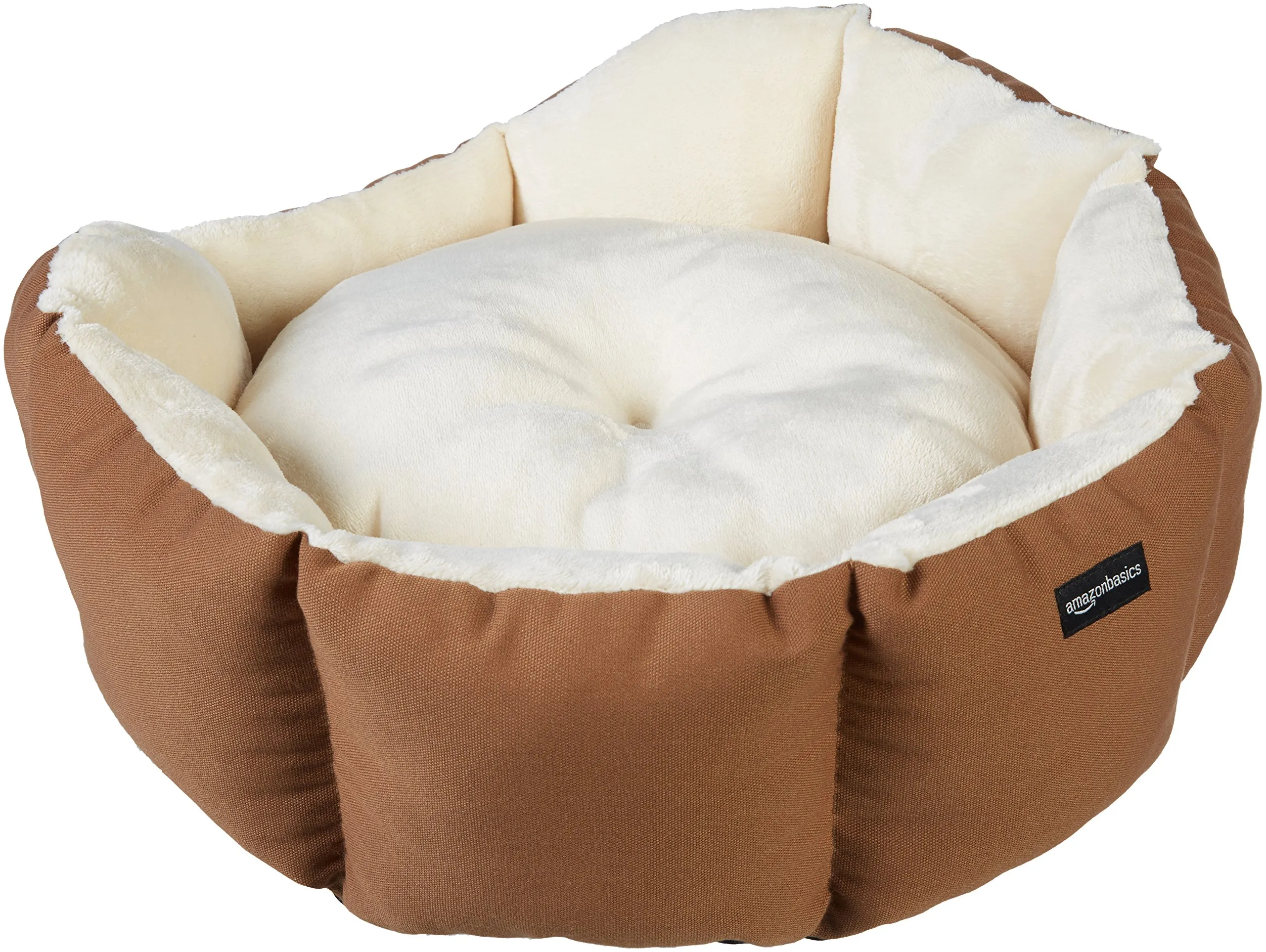 Amazon Basics Lettino Ottagonale per Animali Domestici, 50 x 50 x 20 cm, Marrone e Avorio - immagine 1