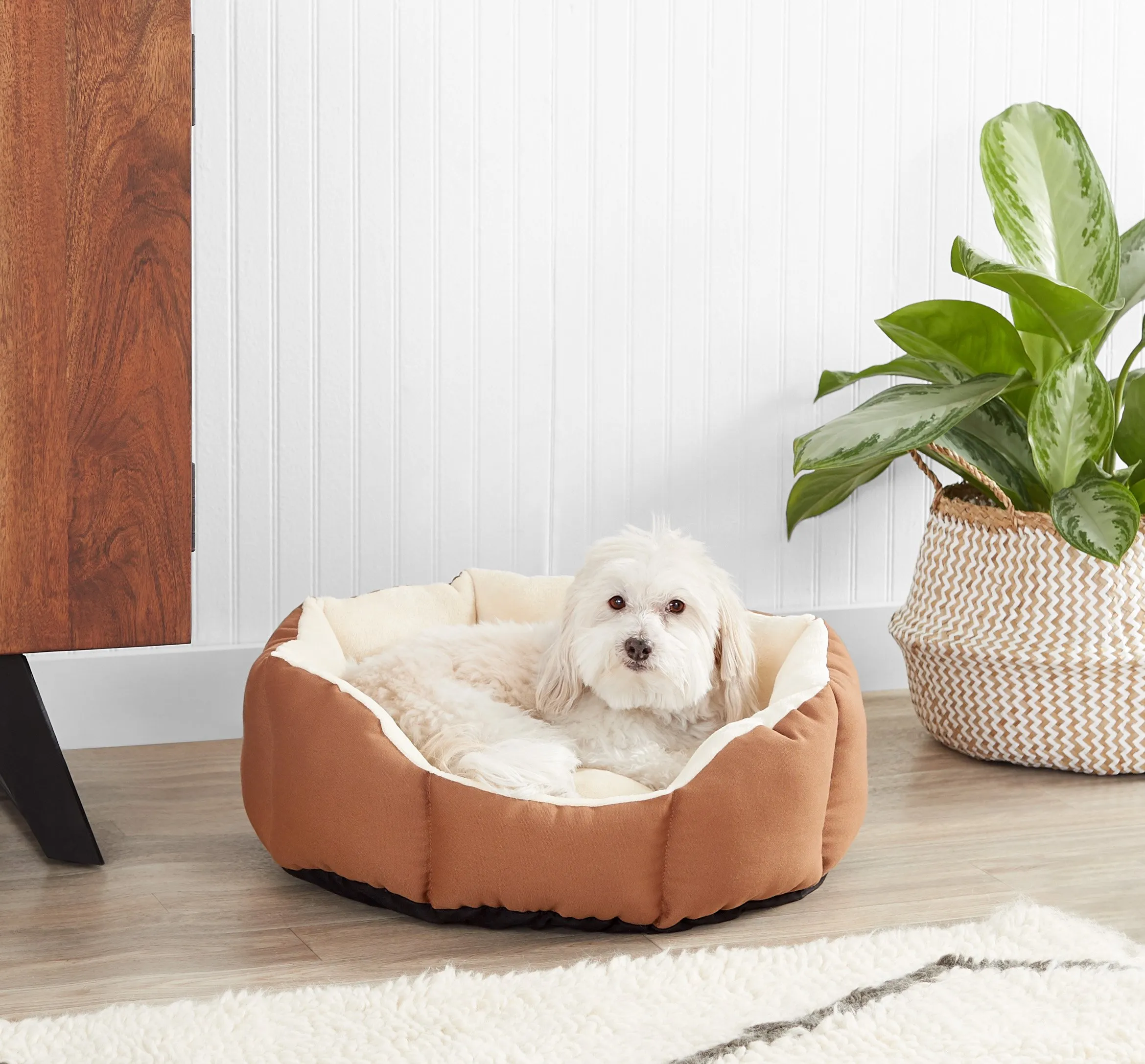 Amazon Basics Lettino Ottagonale per Animali Domestici, 50 x 50 x 20 cm, Marrone e Avorio - immagine 2
