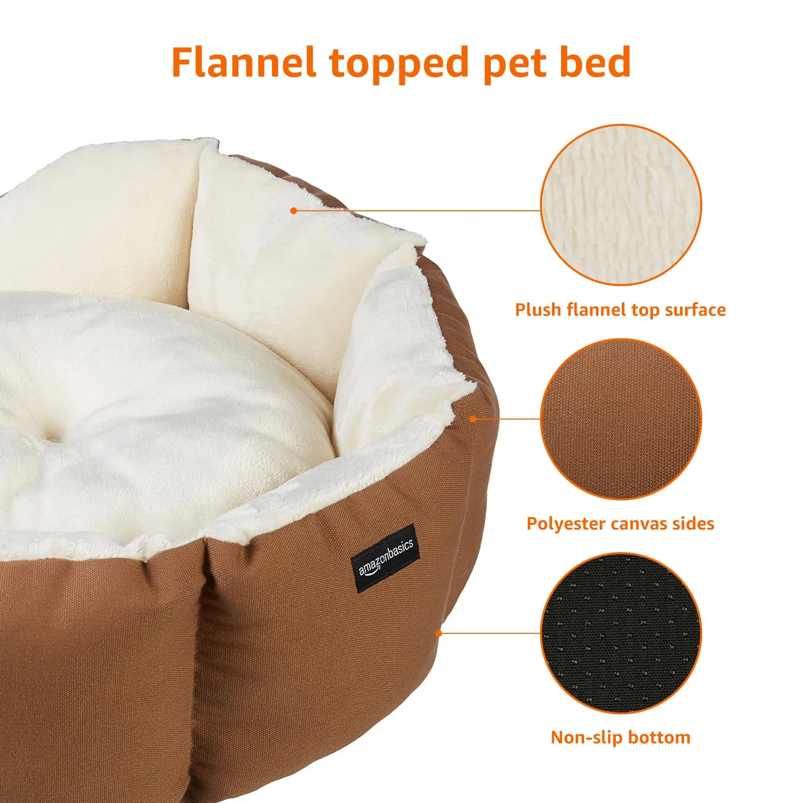 Amazon Basics Lettino Ottagonale per Animali Domestici, 50 x 50 x 20 cm, Marrone e Avorio - immagine 3