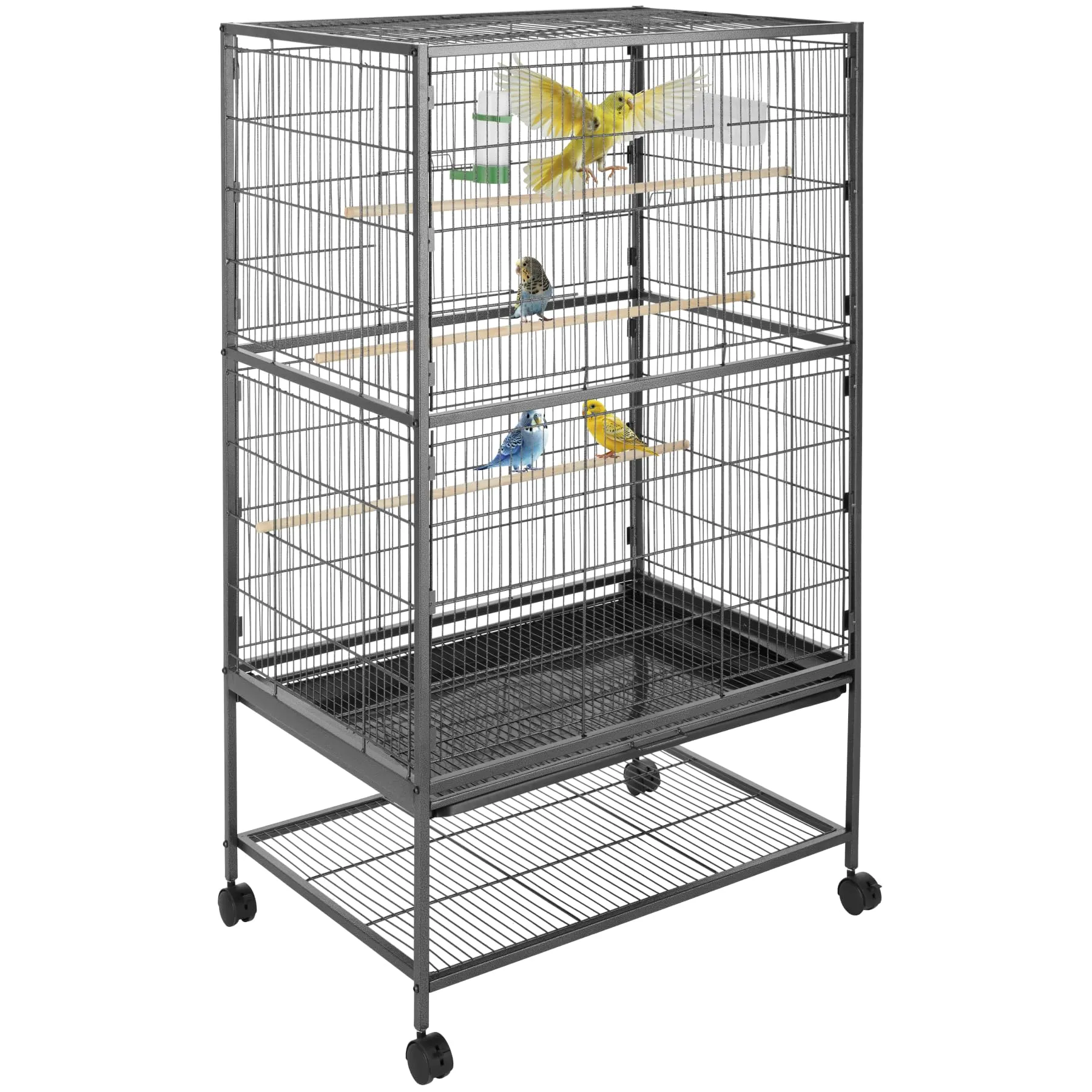 tectake Gabbia per Uccelli Voliera Rettangolare con Rotelle Bloccabili, 131 x 78 x 52 cm, Antracite - immagine 1