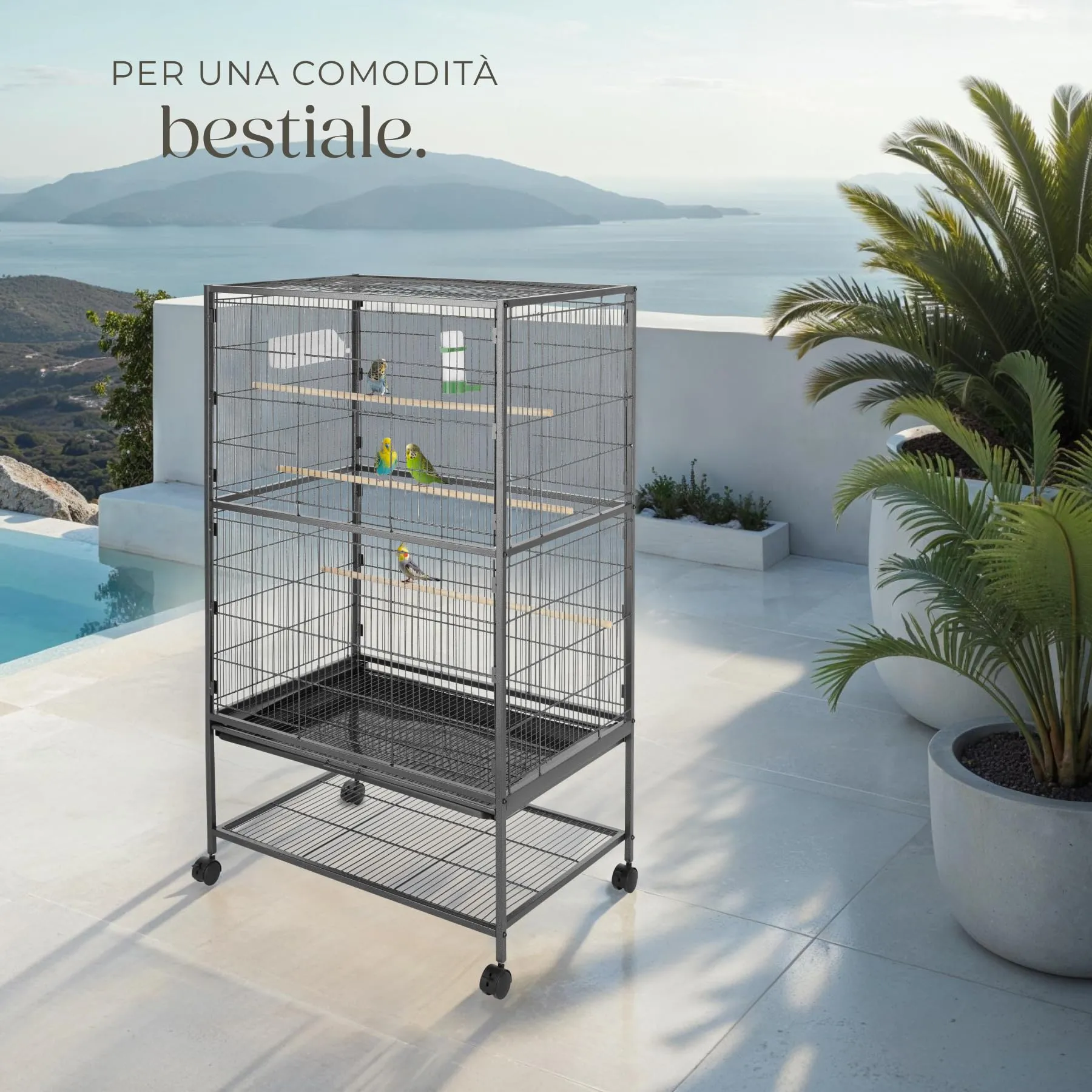 tectake Gabbia per Uccelli Voliera Rettangolare con Rotelle Bloccabili, 131 x 78 x 52 cm, Antracite - immagine 7