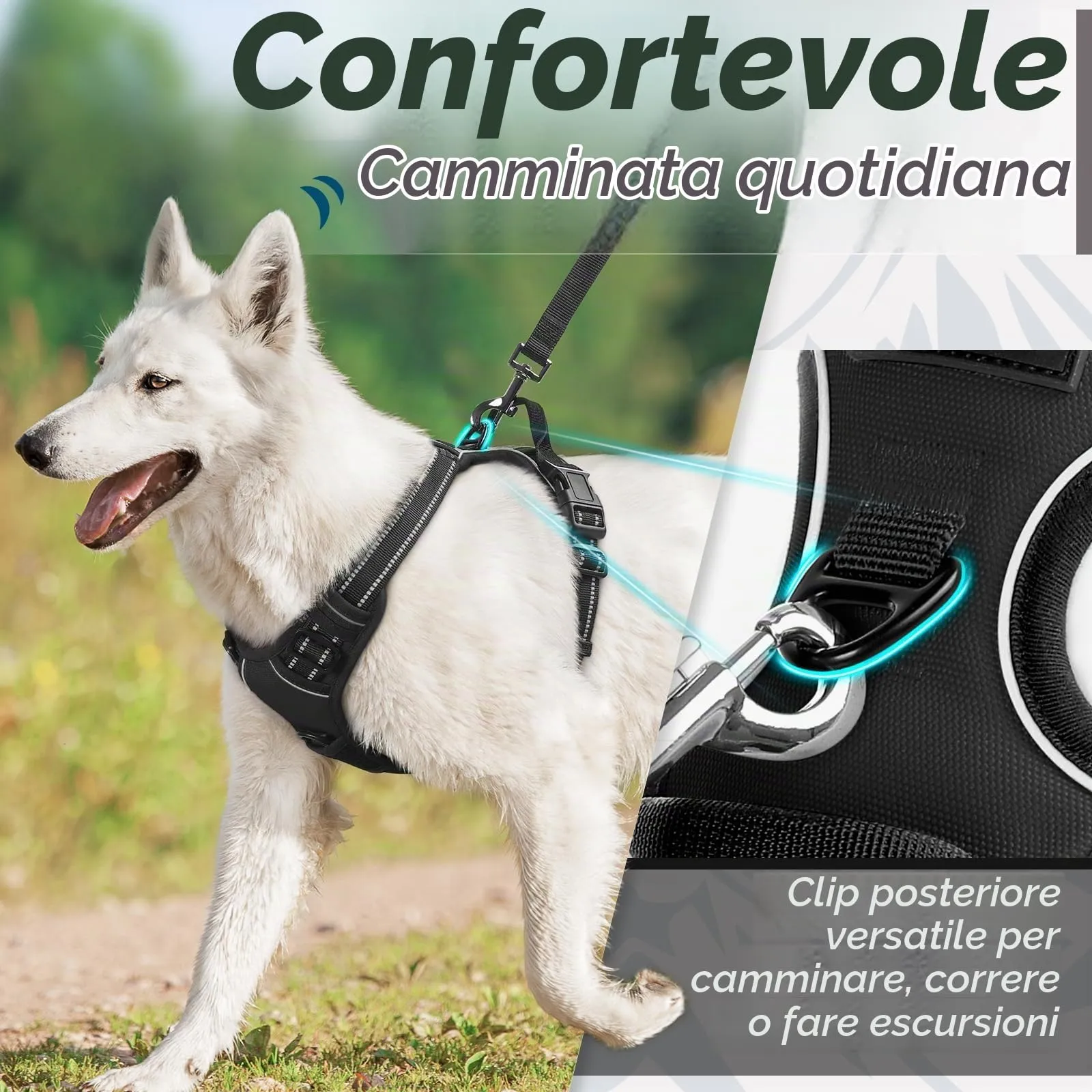 Eagloo Pettorina Cane Anti Tiro, Taglia M, Nera - immagine 4