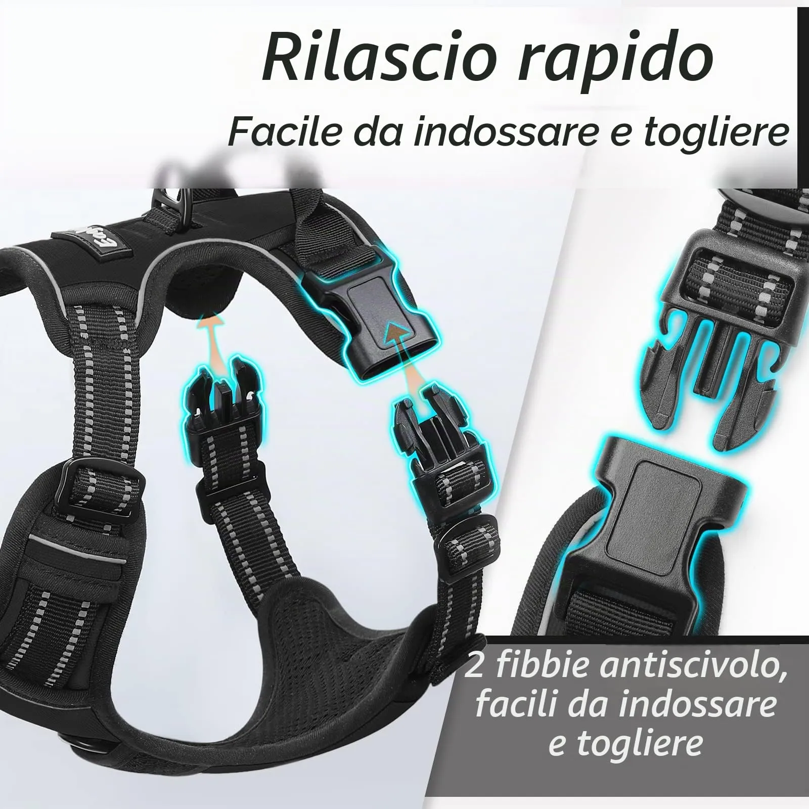 Eagloo Pettorina Cane ad H Anti Tiro, Nera, XL - immagine 6