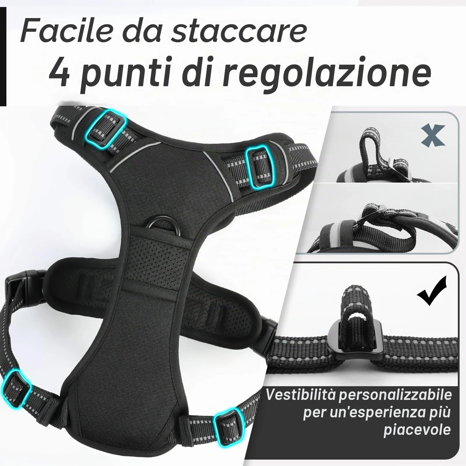 Eagloo Pettorina Cane ad H Anti Tiro, Nera, XL - immagine 9