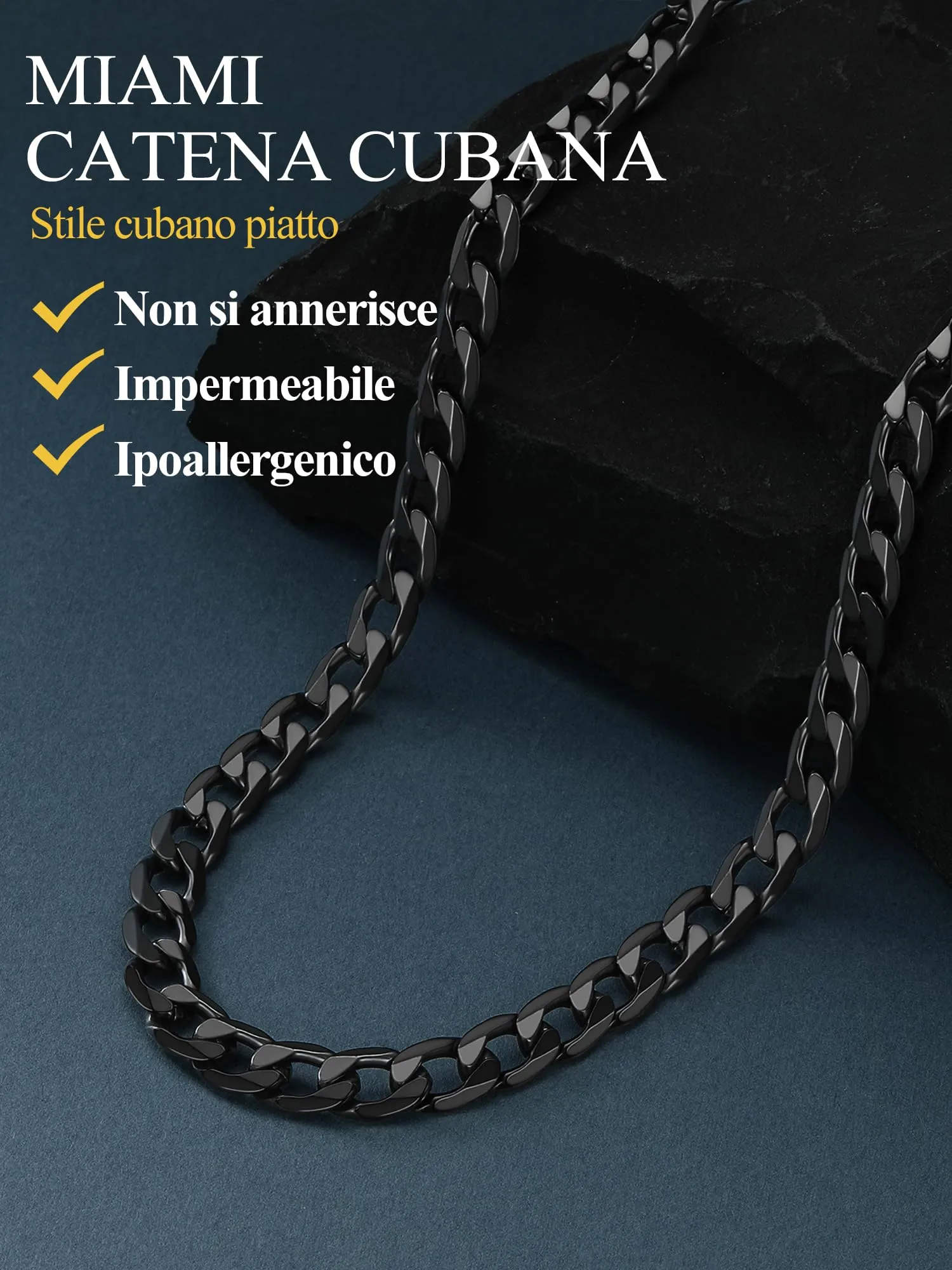 PROSTEEL Collana Uomo Catena Cubana Acciaio Inox 316L Nero 9mm 66cm - immagine 3