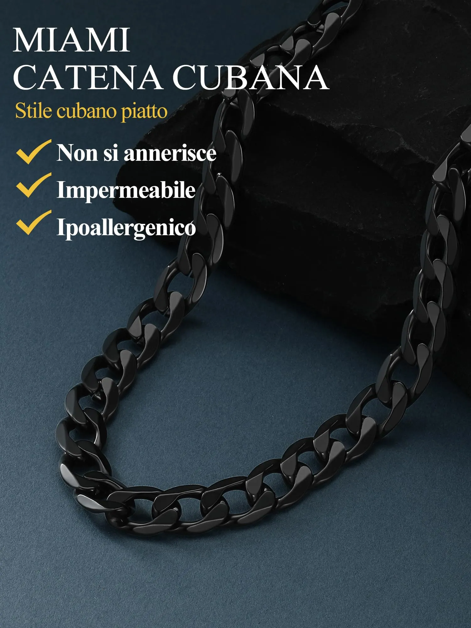 PROSTEEL Collana Uomo Catena Cubana in Acciaio Inossidabile Nero 13mm 55cm - immagine 5