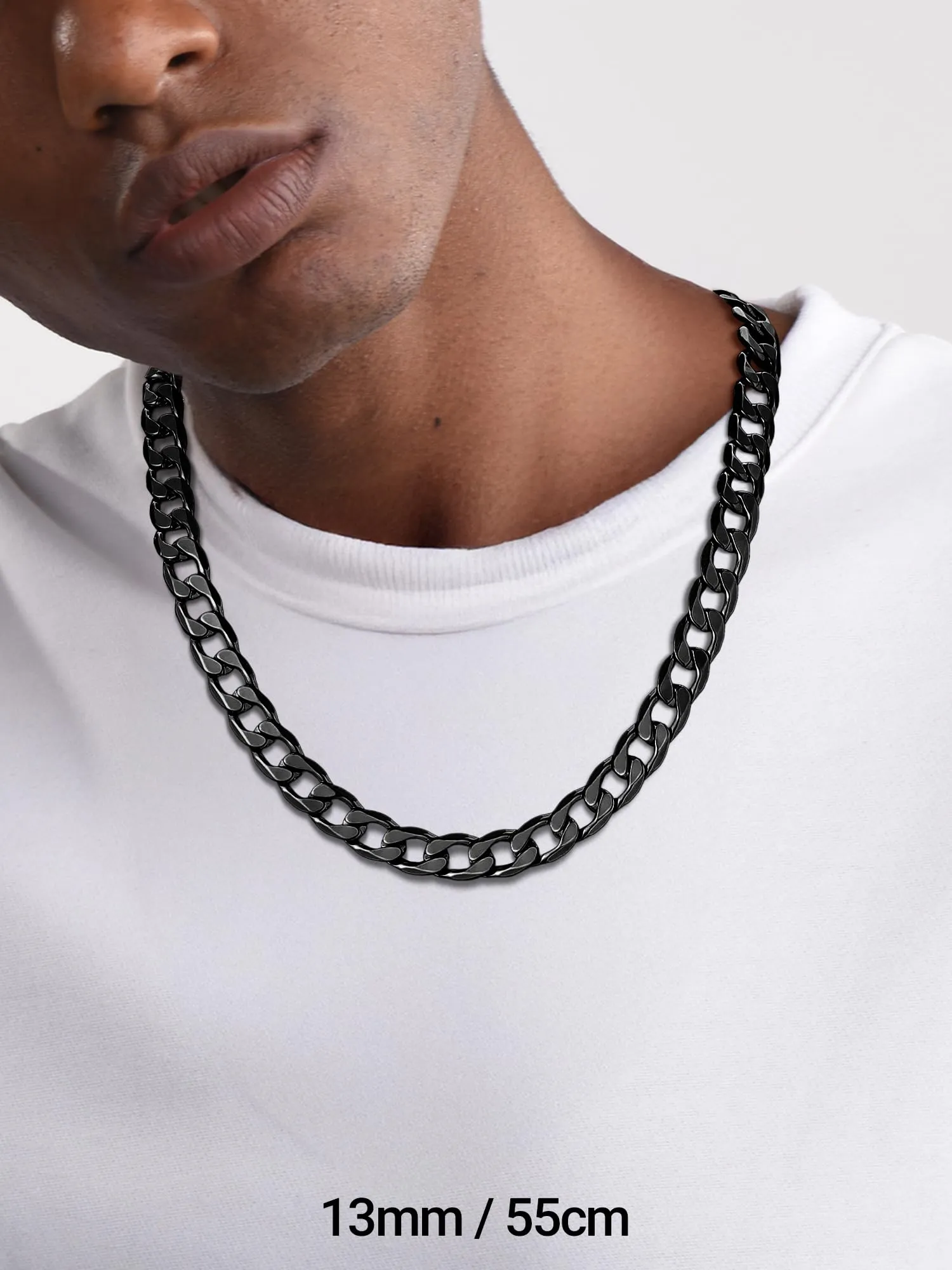 PROSTEEL Collana Uomo Catena Cubana in Acciaio Inossidabile 316L, Nero, 13mm x 46cm - immagine 4