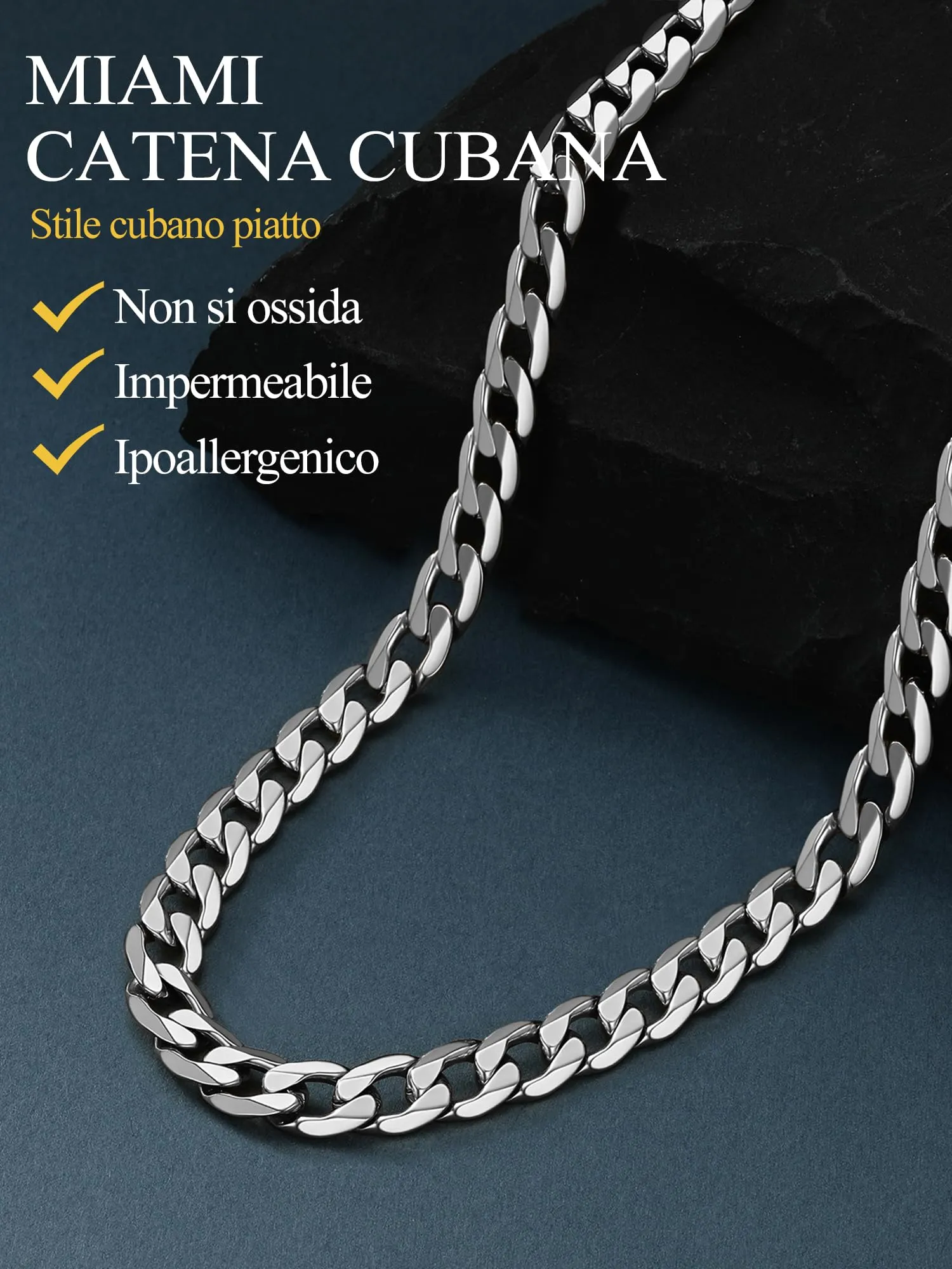 PROSTEEL Collana Uomo Catena Cubana in Acciaio Inox 316L Argento 9mm 66cm - immagine 6