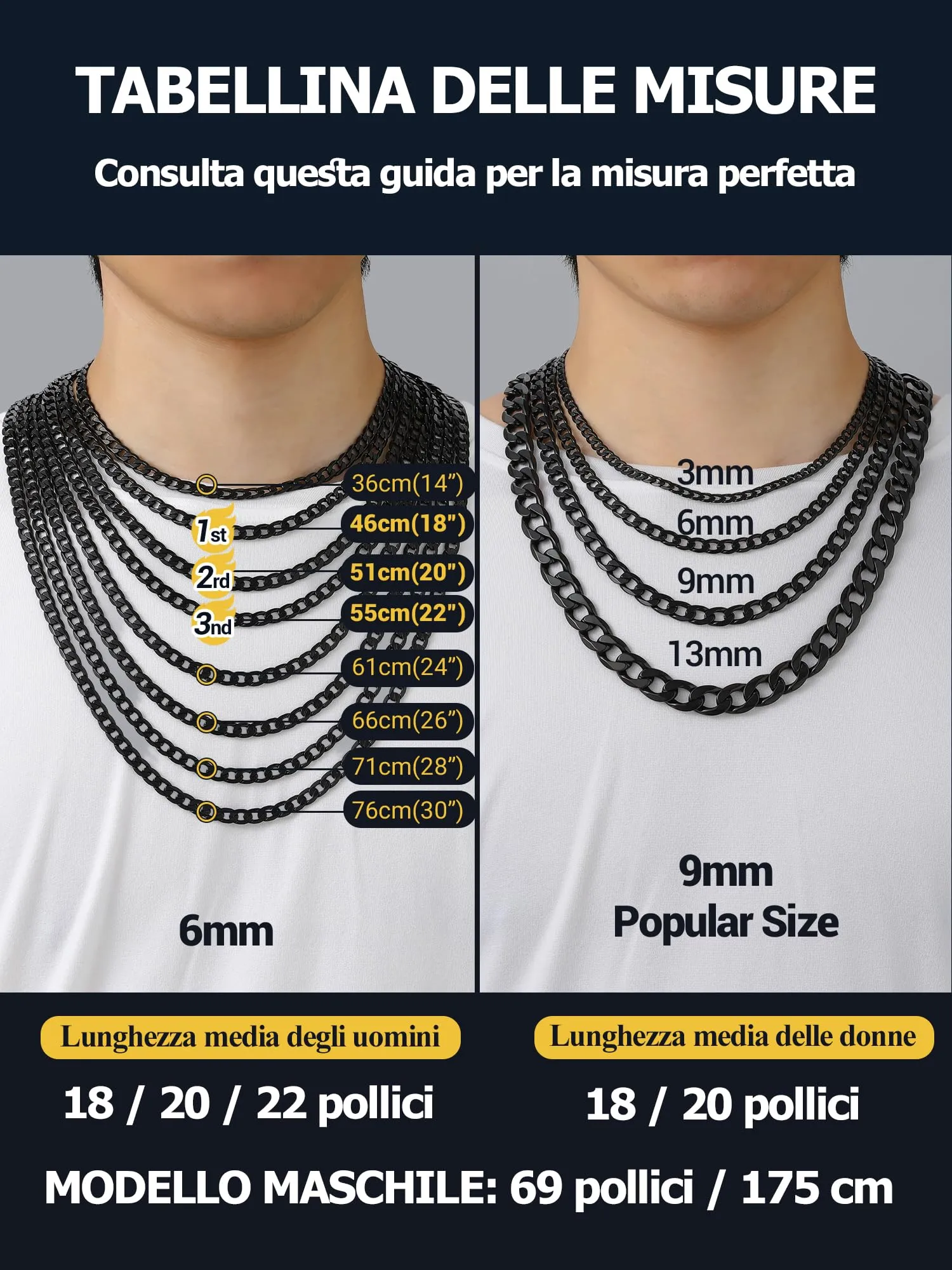 PROSTEEL Collana Uomo Catena Cubana in Acciaio Inossidabile 316L, Nero, 4mm x 61cm - immagine 3