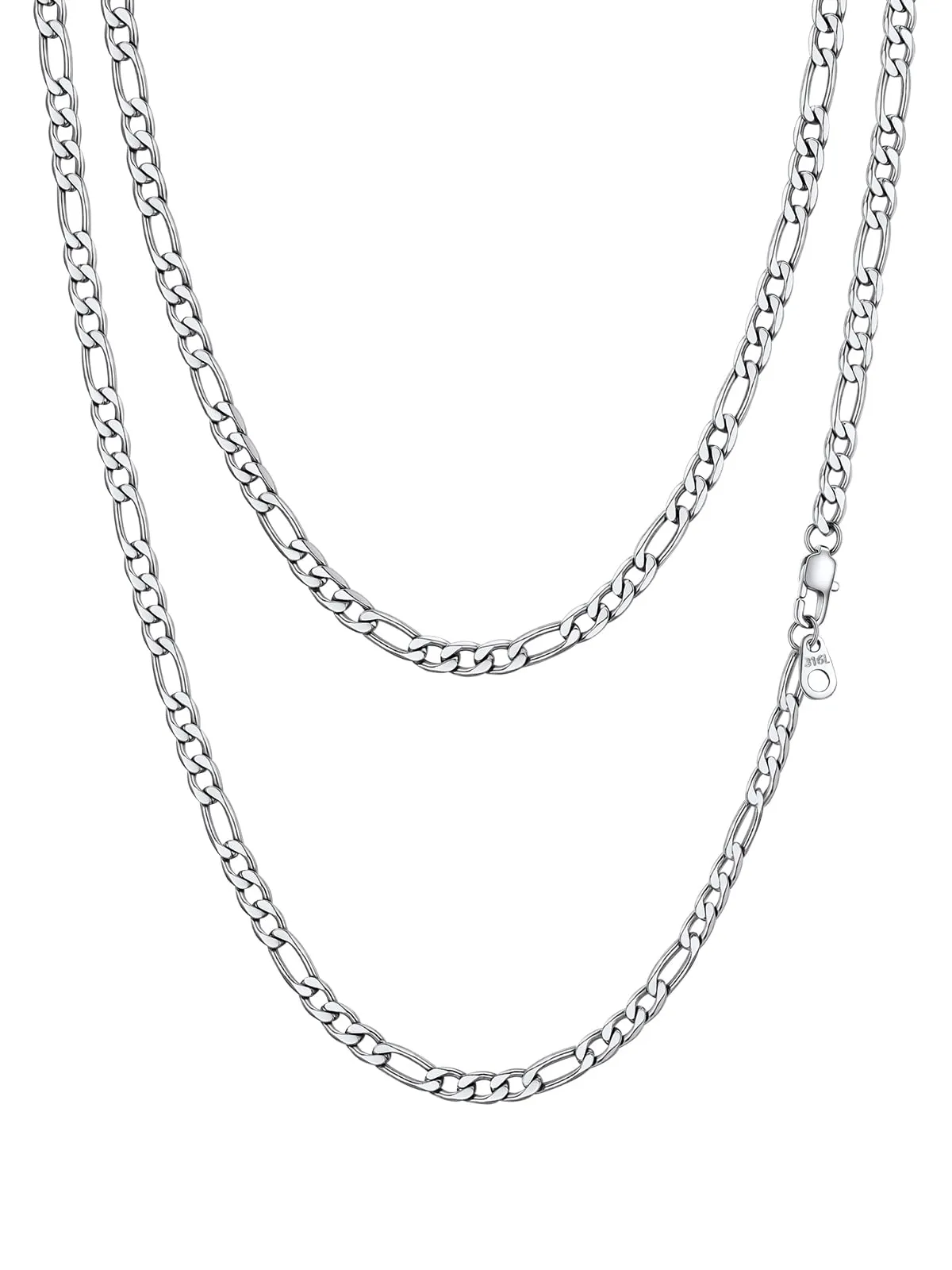 PROSTEEL Collana Catena Figaro in Acciaio Inossidabile, 70 cm, 4 mm, Argento - immagine 1