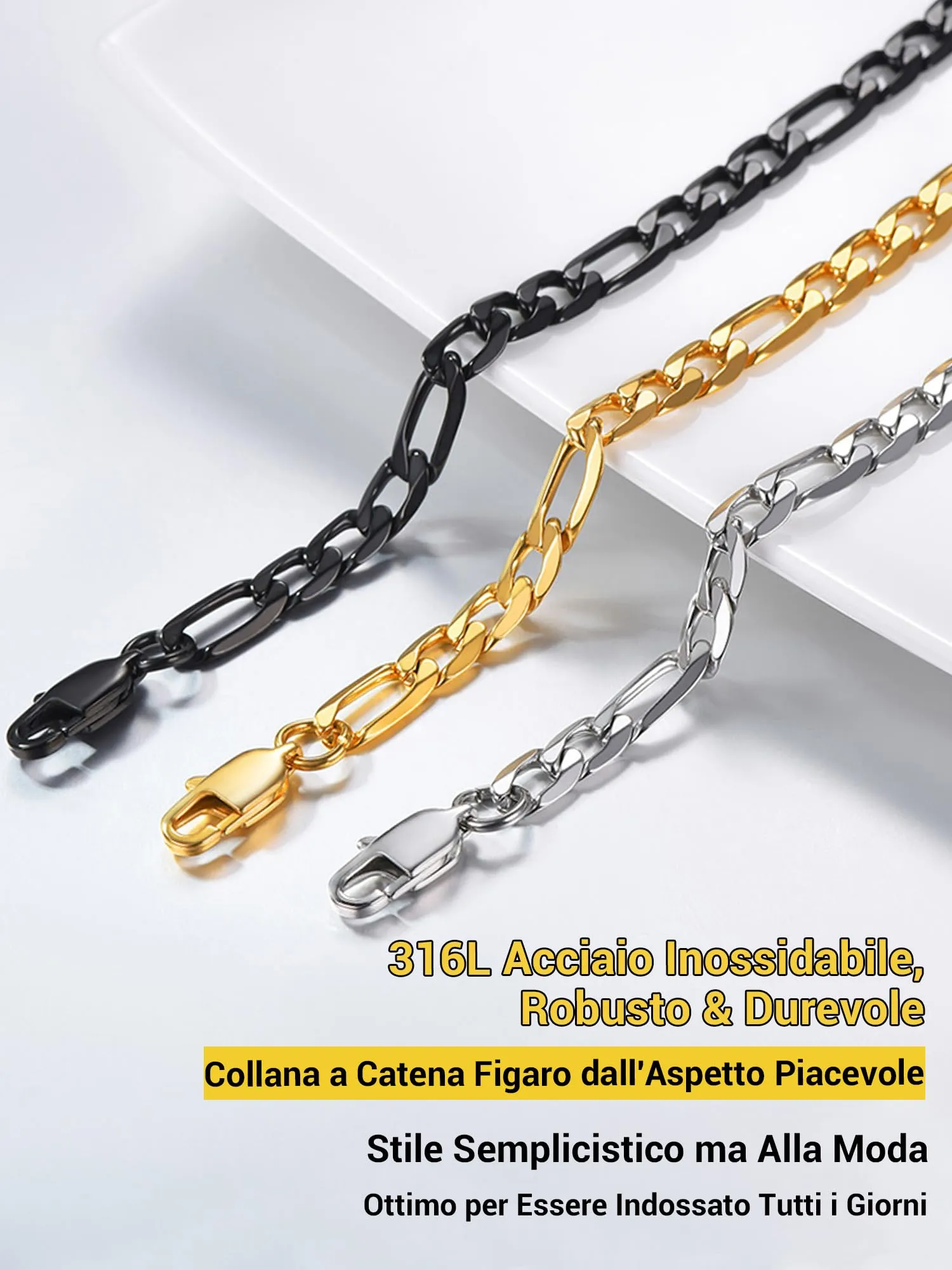 PROSTEEL Collana Catena Figaro 70 cm 6 mm, Acciaio Inossidabile Placcato Oro 18K - immagine 7
