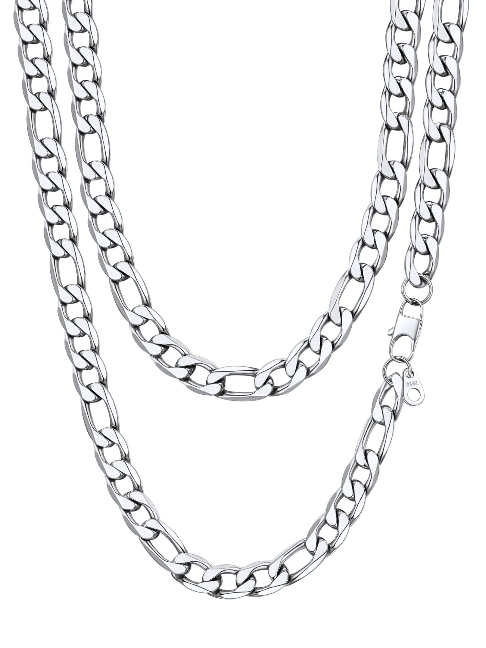 PROSTEEL Collana da uomo catena Figaro, acciaio inossidabile, argento, 70 cm, 13 mm - immagine 1