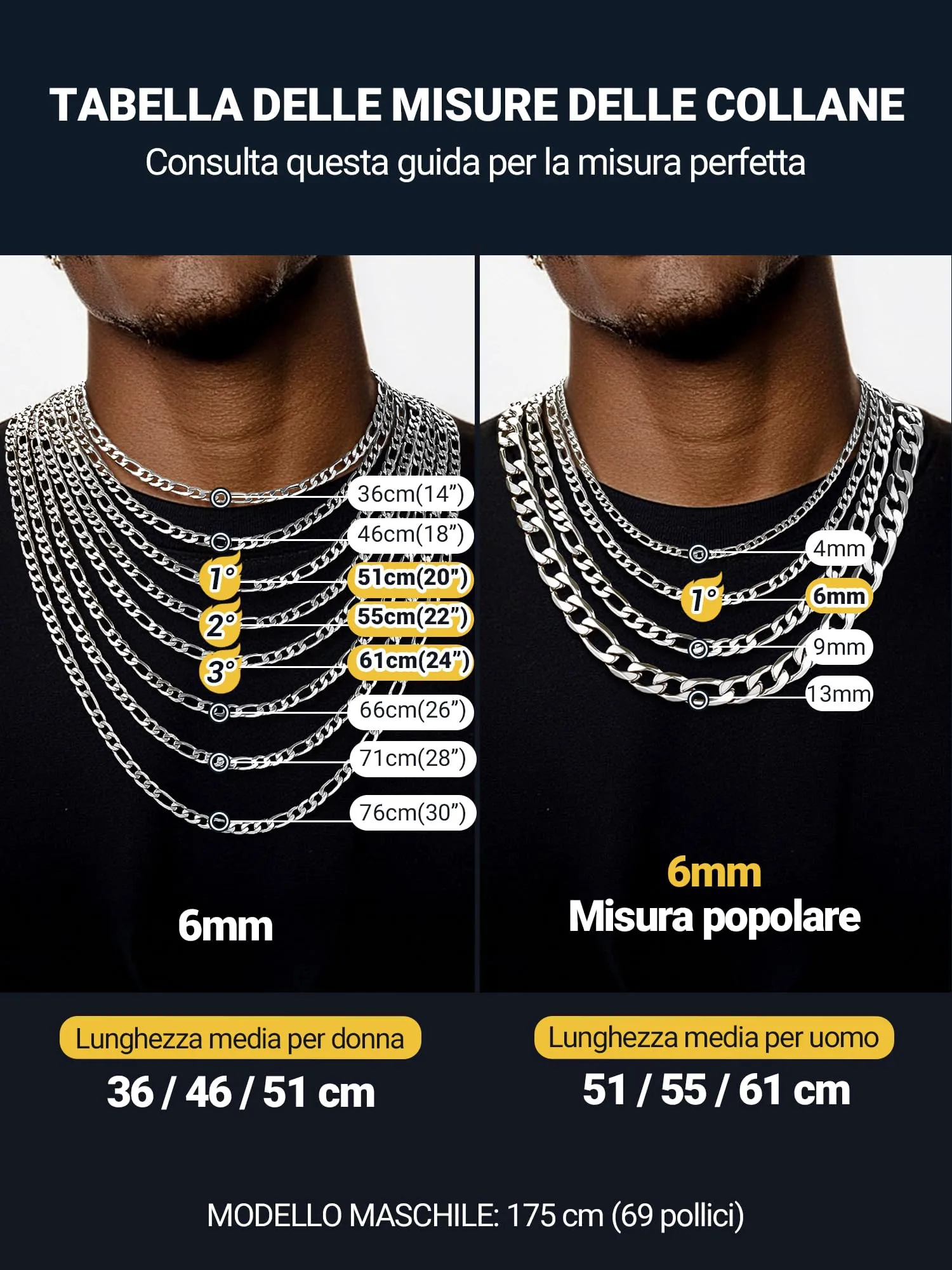 PROSTEEL Collana Catena Figaro in Acciaio Inossidabile 316L, Argento, 65 cm x 9 mm - immagine 7