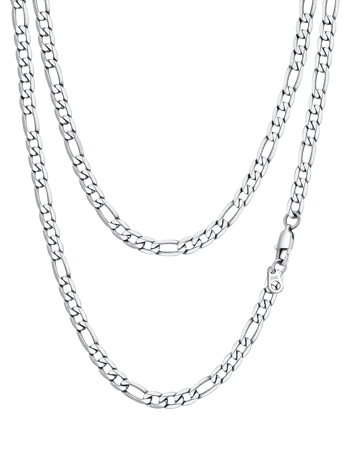 PROSTEEL Collana da uomo catena figaro, argento, acciaio inossidabile, 70 cm, 6 mm - immagine 1