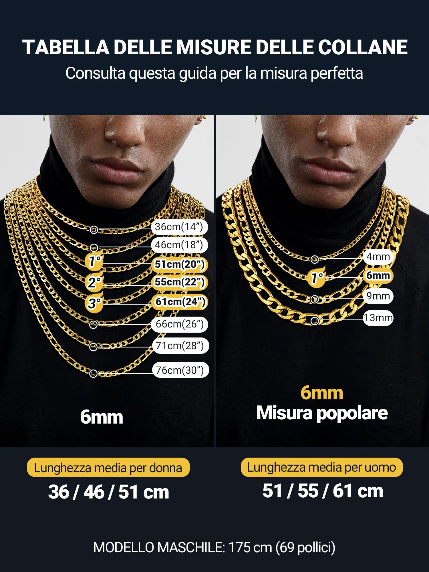PROSTEEL Collana da Uomo Catena Figaro 45 cm 4 mm Oro Acciaio Inossidabile Placcato Oro 18K - immagine 6