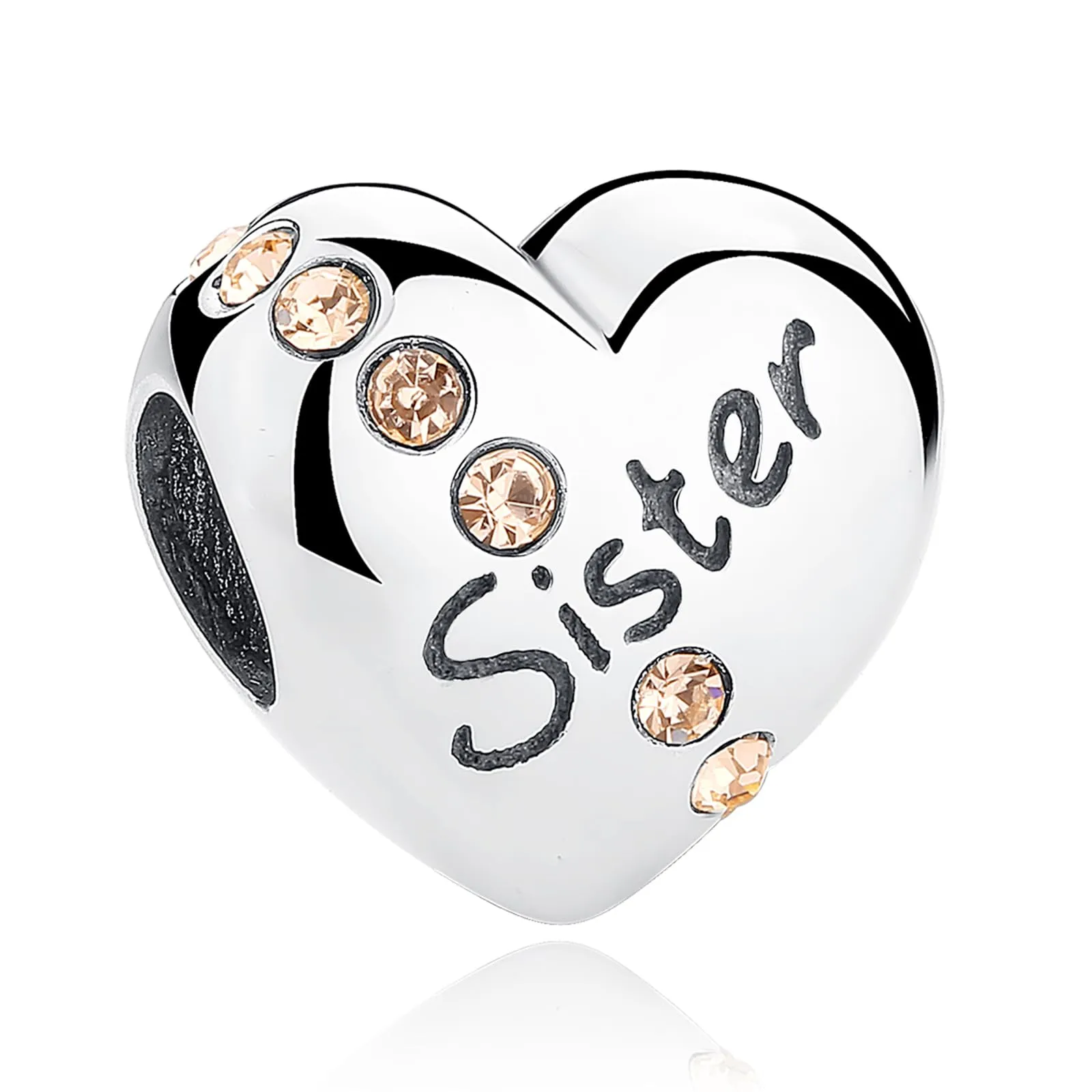 NINGAN Perline pendenti in argento sterling a forma di cuore con lettering famiglia per braccialetti da donna (Sorella-3) - immagine 1