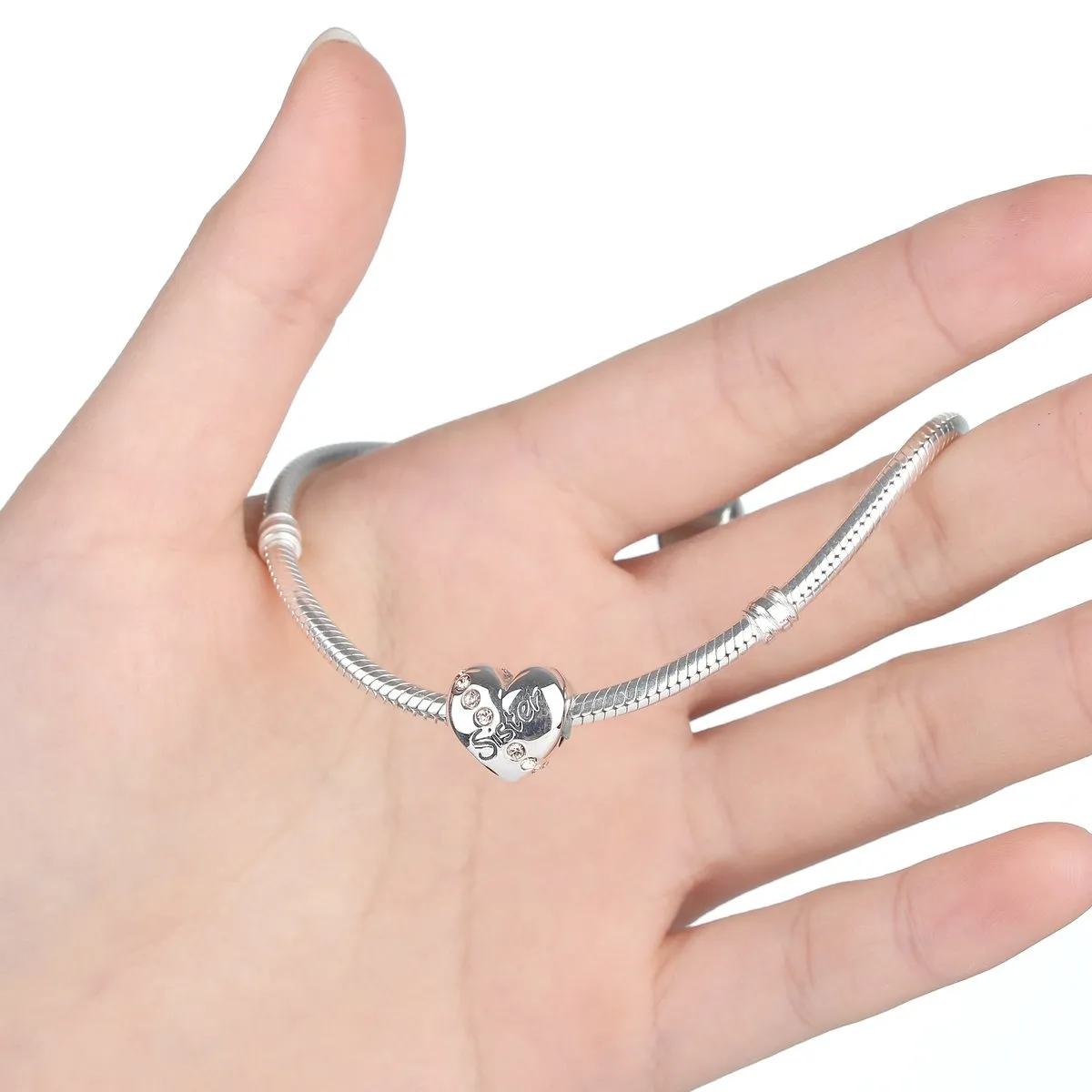 NINGAN Perline pendenti in argento sterling a forma di cuore con lettering famiglia per braccialetti da donna (Sorella-3) - immagine 2
