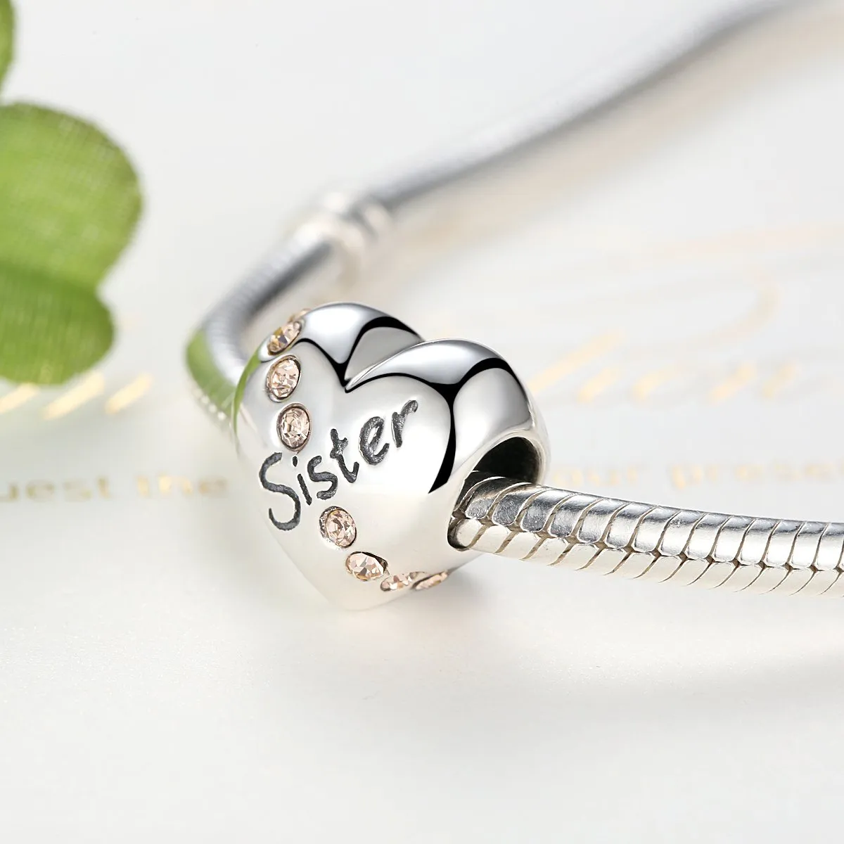 NINGAN Perline pendenti in argento sterling a forma di cuore con lettering famiglia per braccialetti da donna (Sorella-3) - immagine 4