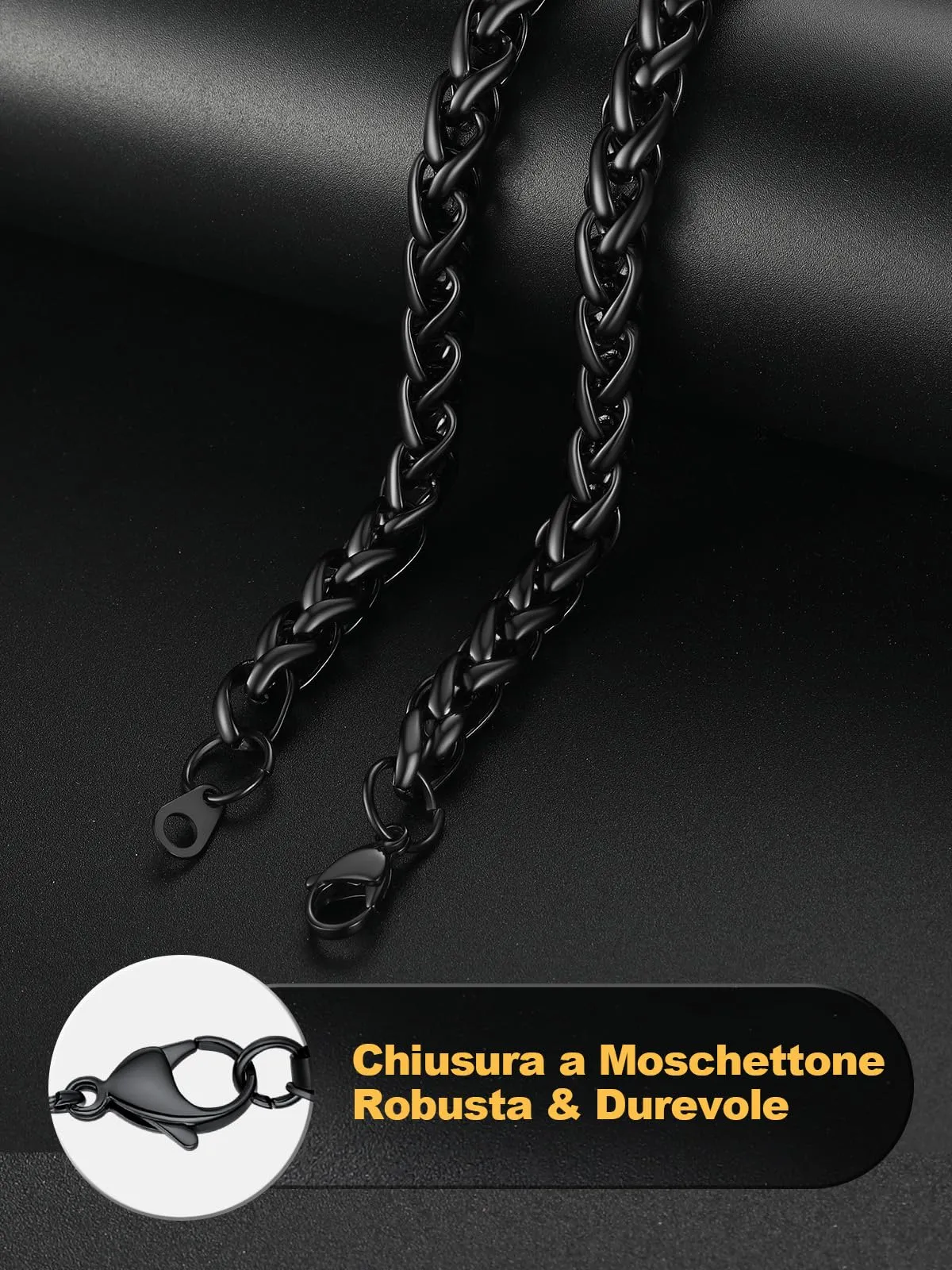 U7 Collana Uomo in Acciaio Inossidabile Catena Spiga Nera 9mm x 76cm - immagine 5